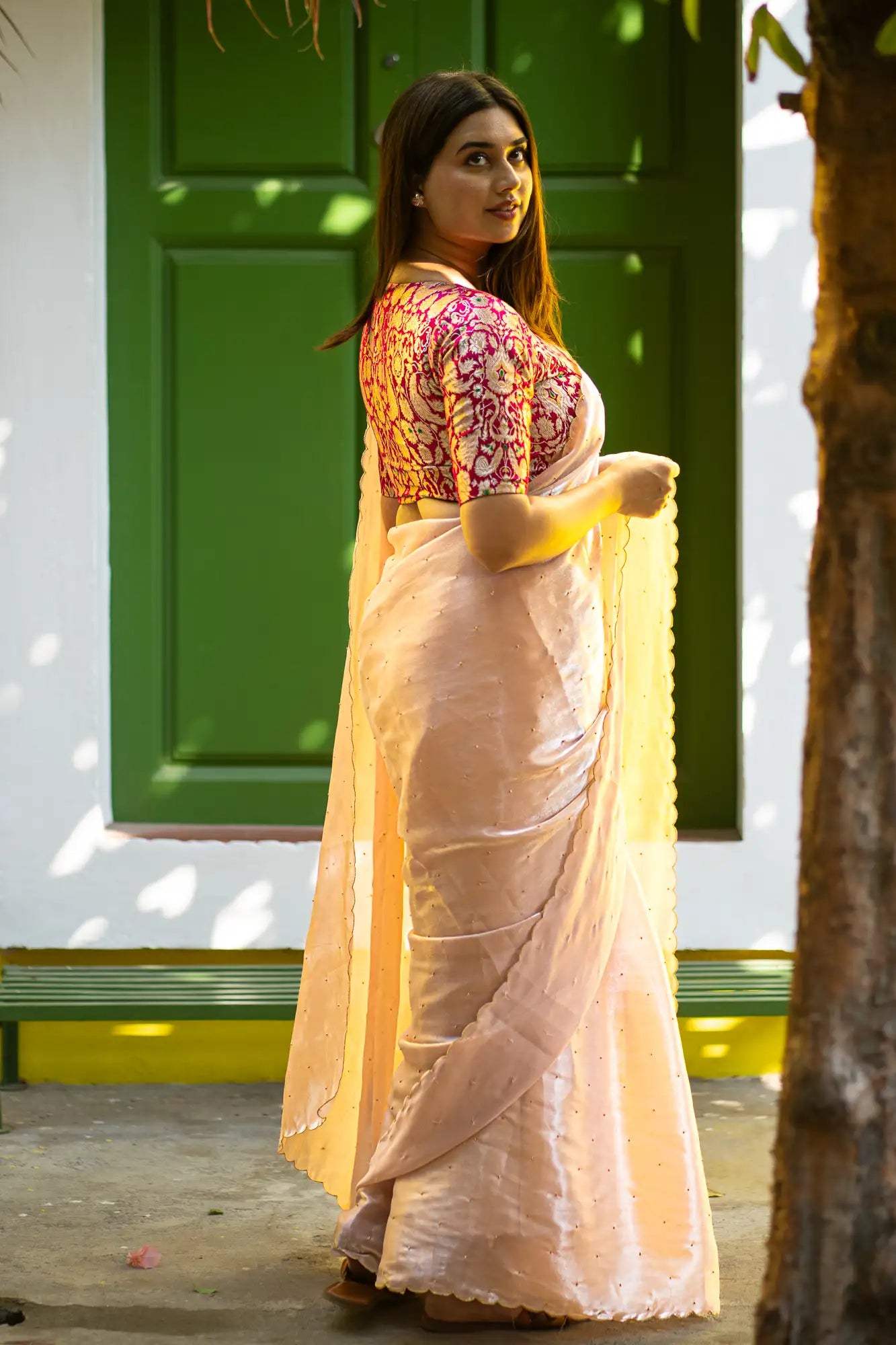 Blush-Beige-Glazy-Organza-Saree-I-Love-Sarees