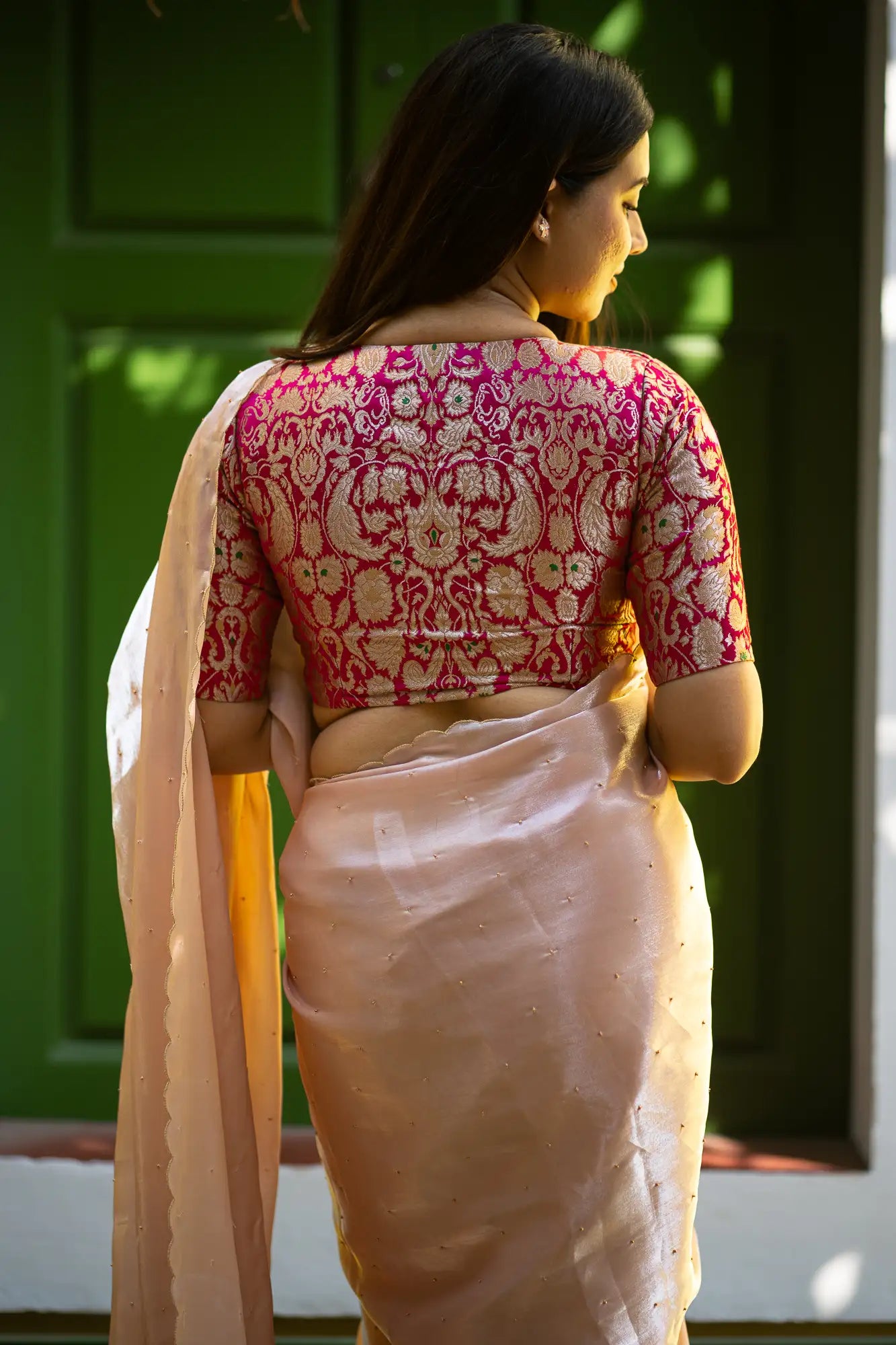 Blush-Beige-Glazy-Organza-Saree-I-Love-Sarees