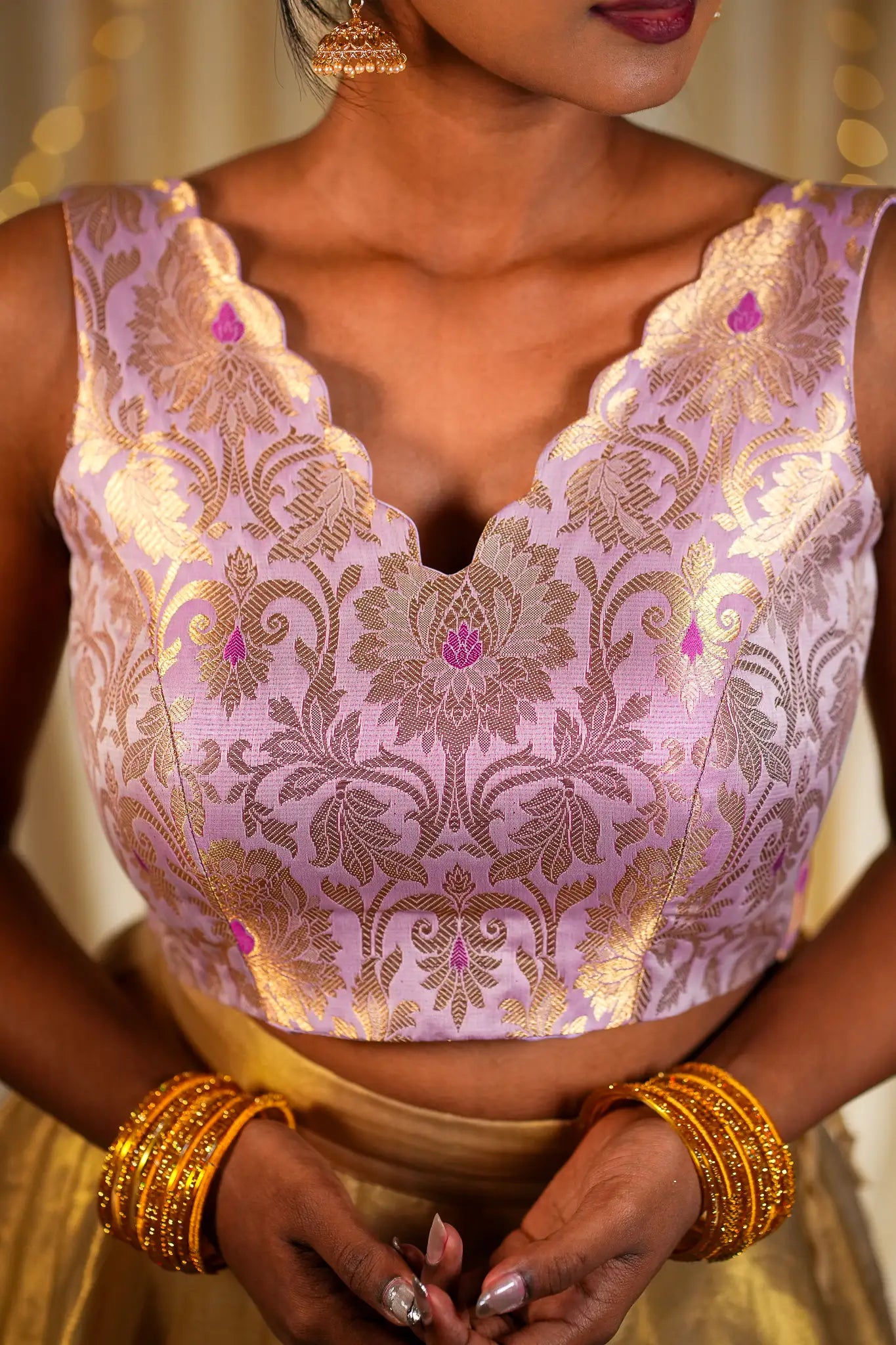 SpringTime V-neck Banarasi Blouse