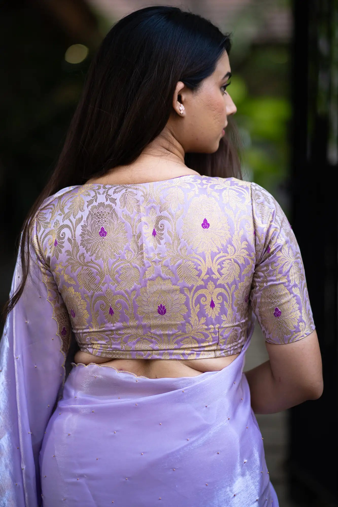 Lavender-V-Neck-Banarasi-Blouse-With-Sleeve-Readymade-Blouse-I-Love-Sarees