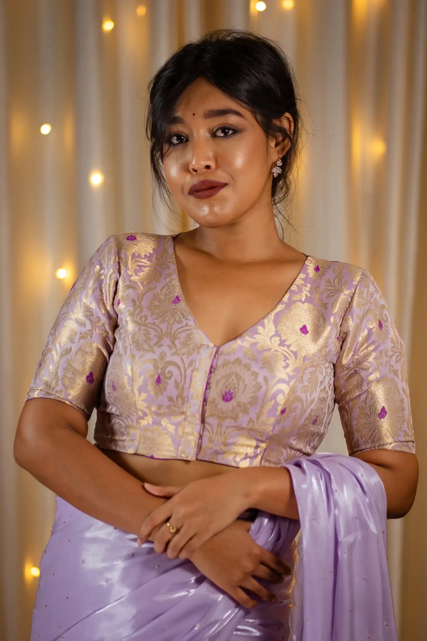 Lavender-V-Neck-Banarasi-Blouse-With-Sleeve-Readymade-Blouse-I-Love-Sarees