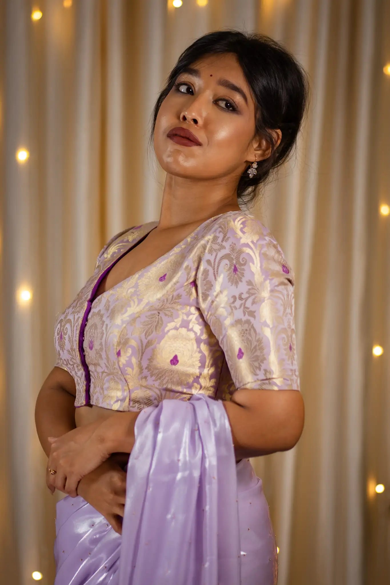 Lavender-V-Neck-Banarasi-Blouse-With-Sleeve-Readymade-Blouse-I-Love-Sarees