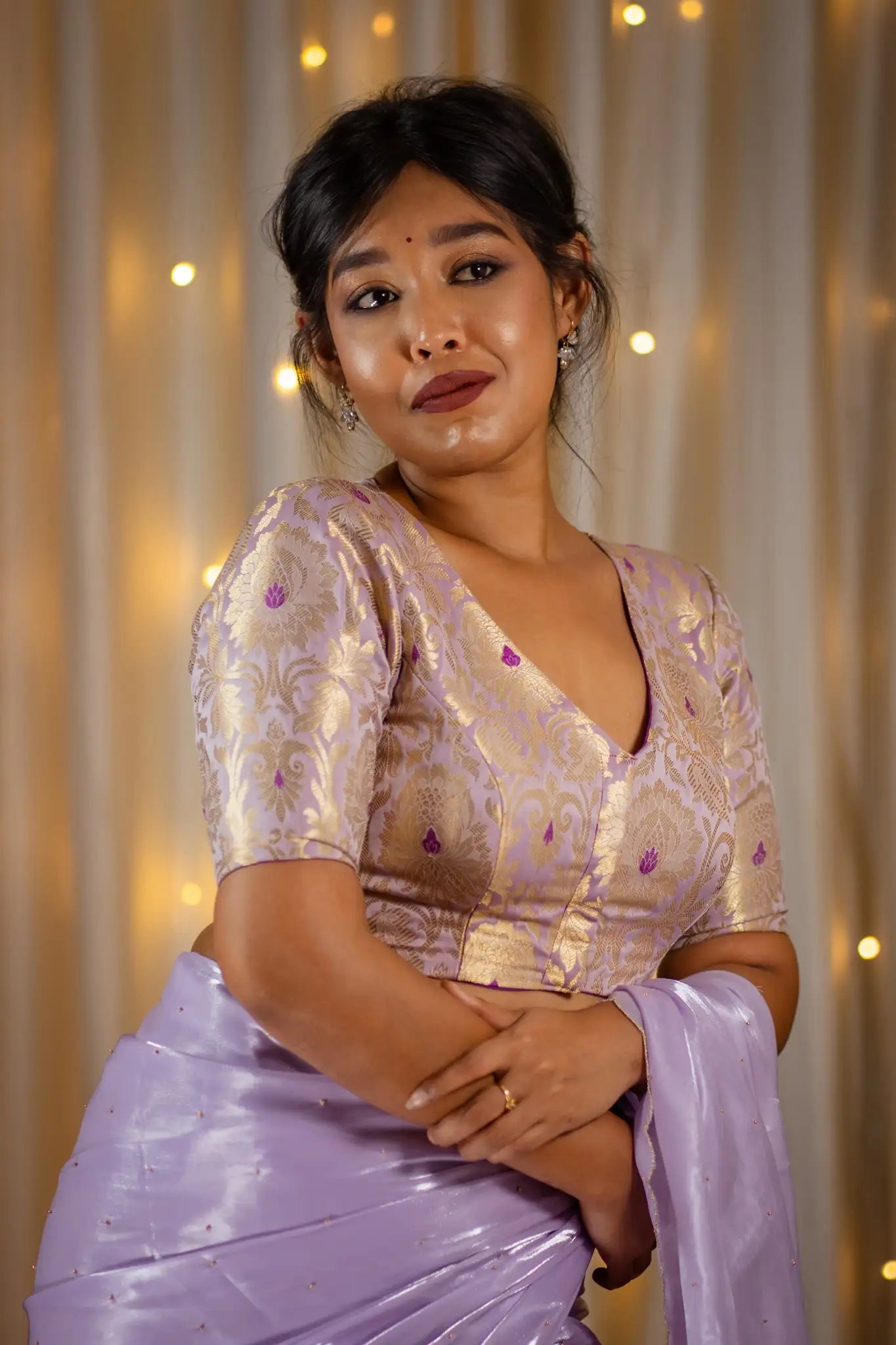 Lavender-V-Neck-Banarasi-Blouse-With-Sleeve-Readymade-Blouse-I-Love-Sarees