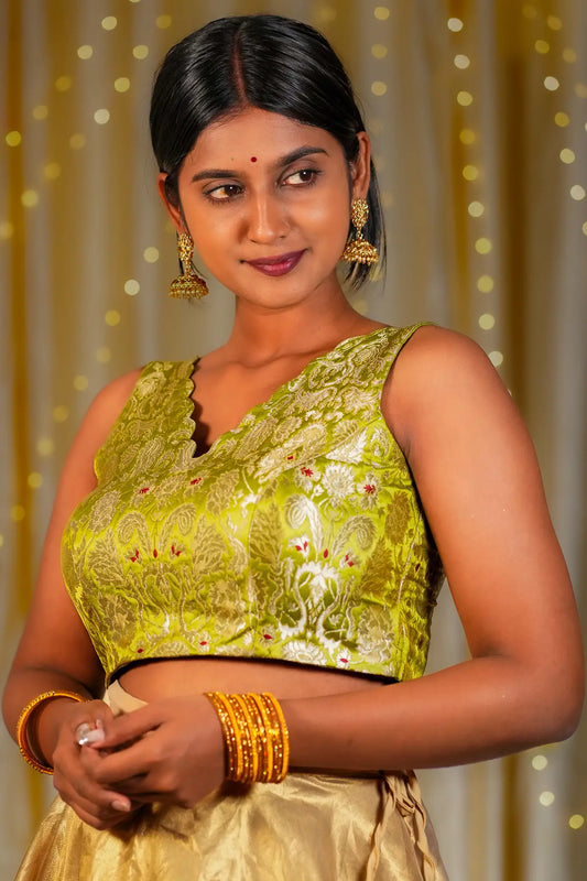 Little Zest V-neck Banarasi Blouse