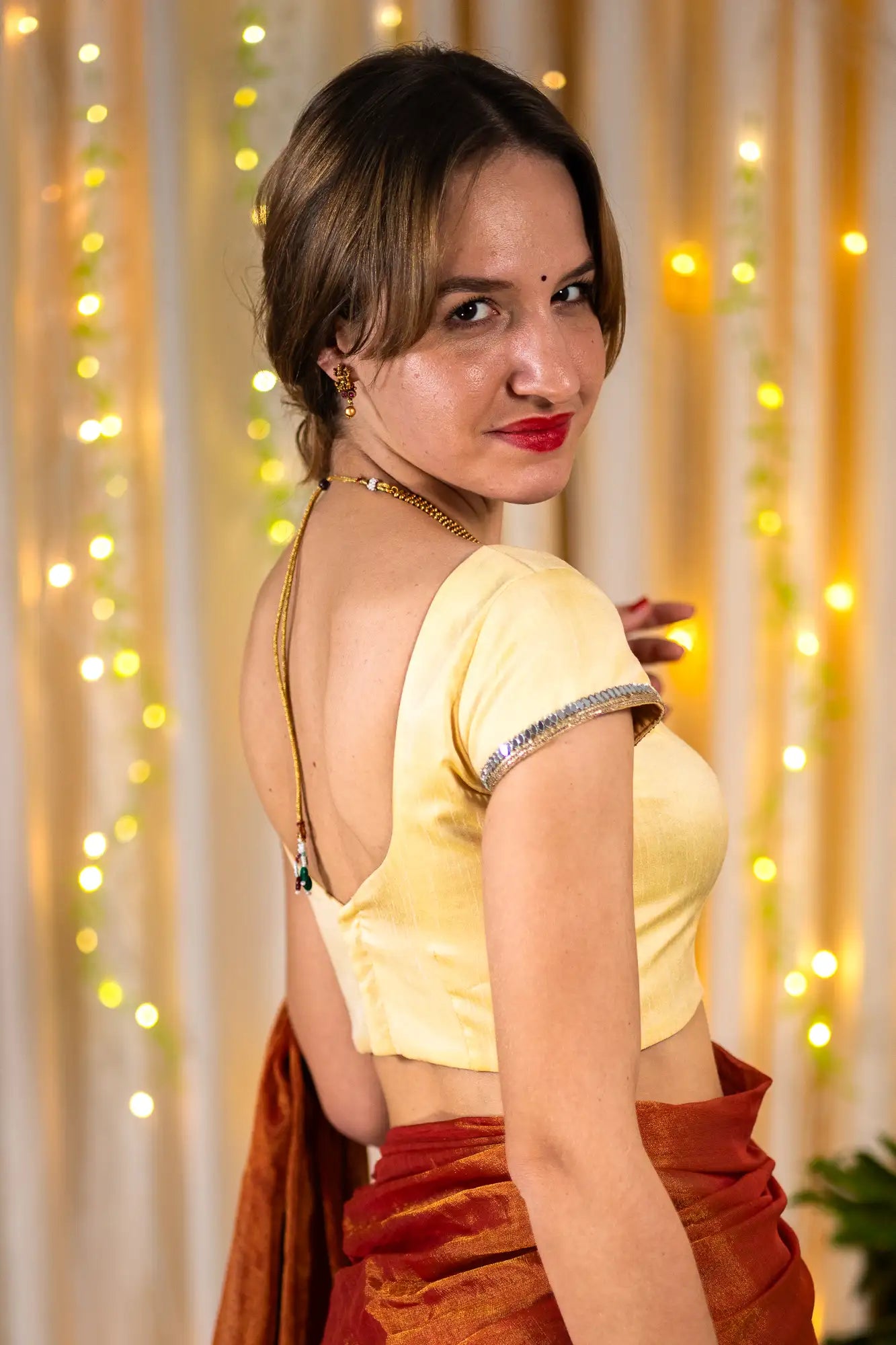Lime Yellow Cap Sleeve Readymade Blouse
