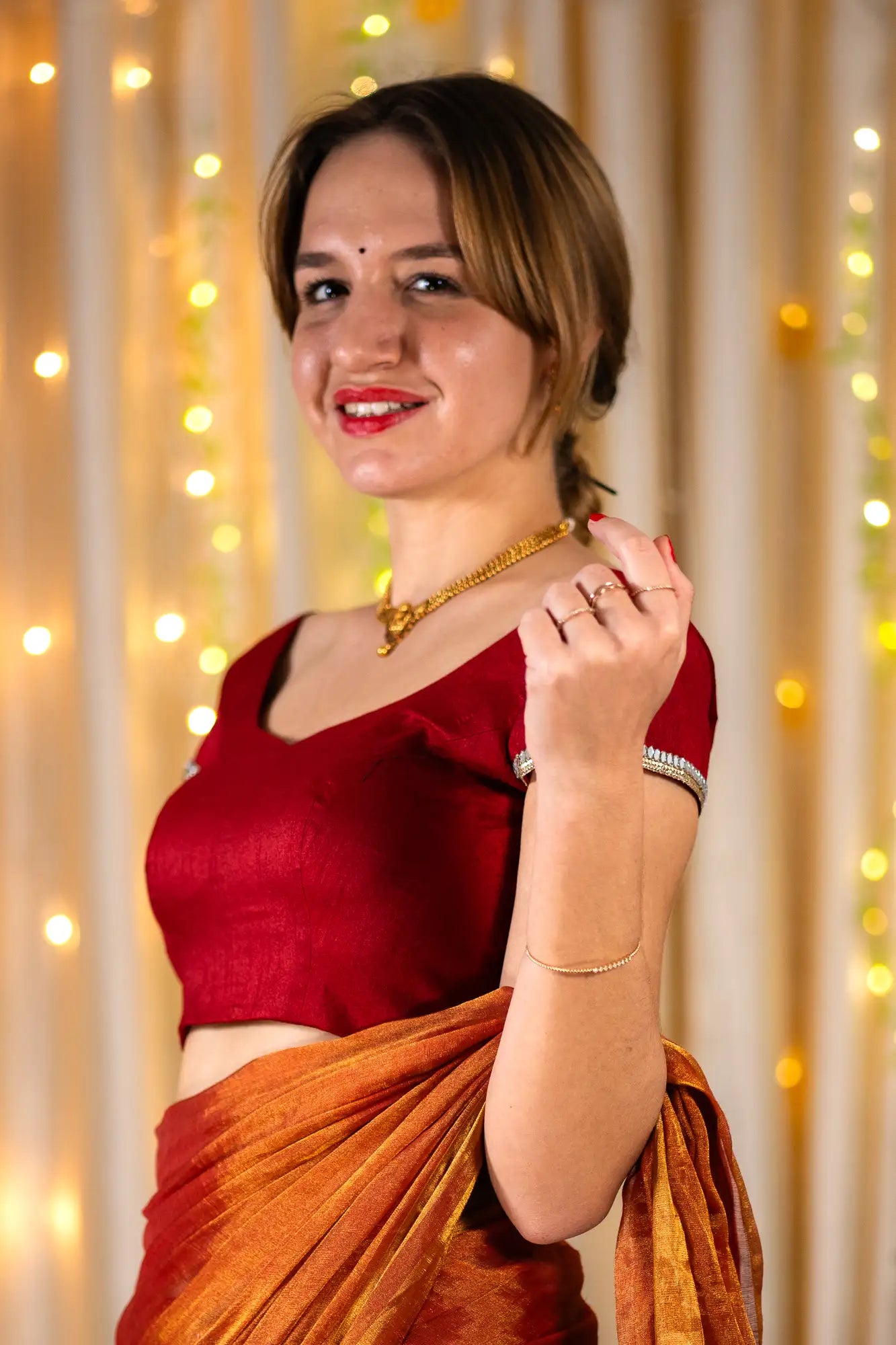 Maroon Cap Sleeve Readymade Blouse