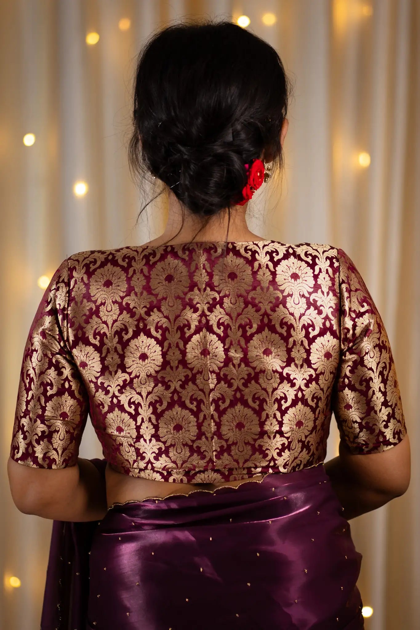 Maroon-V-Neck-Banarasi-Blouse-With-Sleeve-Readymade-Blouse-I-Love-Sarees