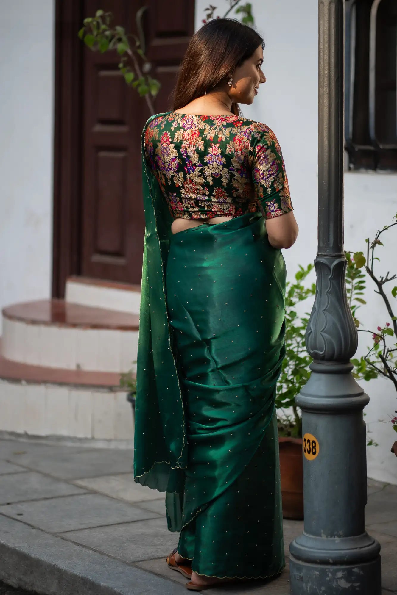 Bottle-Green-Glazy-Organza-Saree-I-Love-Sarees