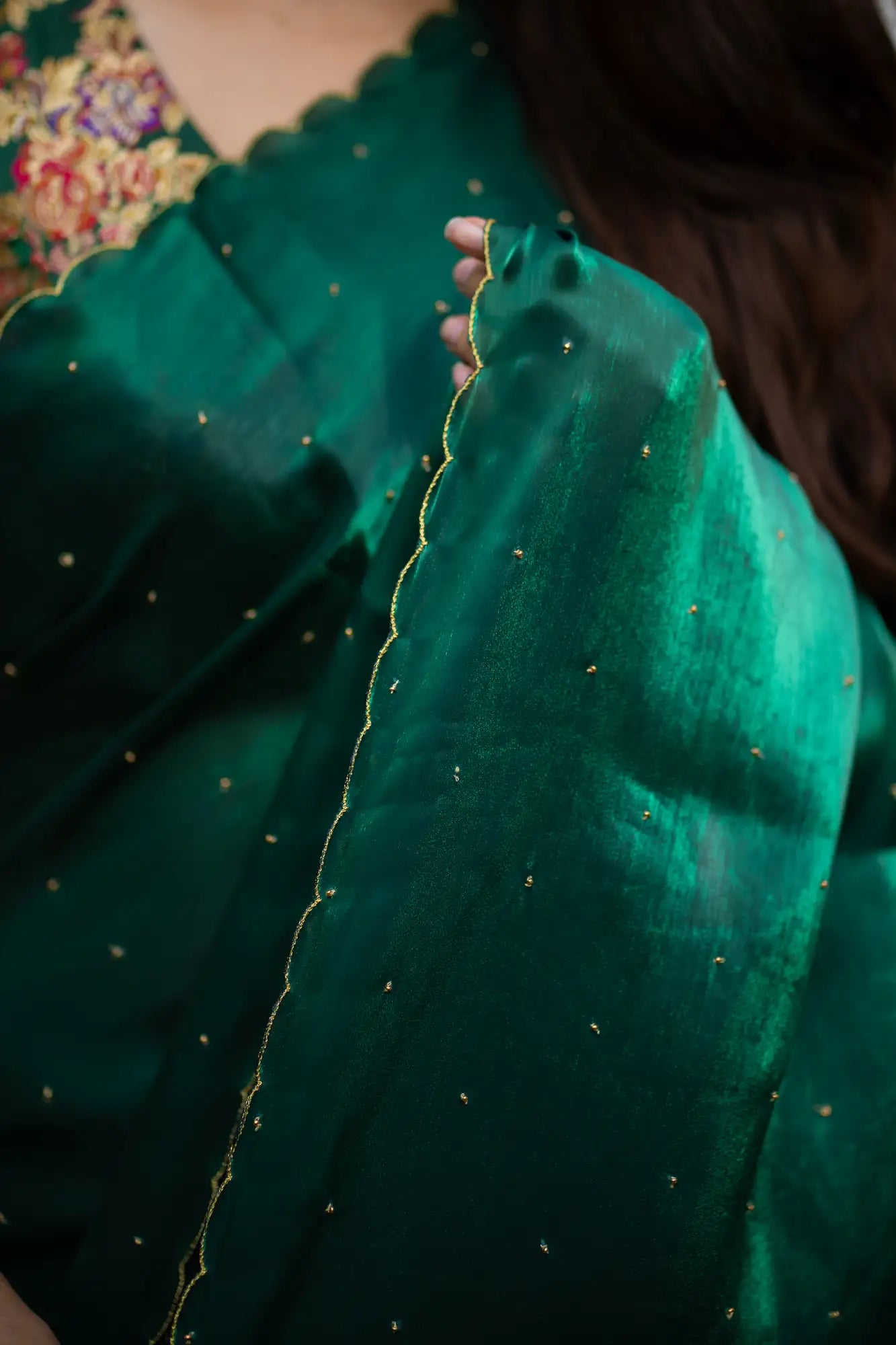 Bottle-Green-Glazy-Organza-Saree-I-Love-Sarees