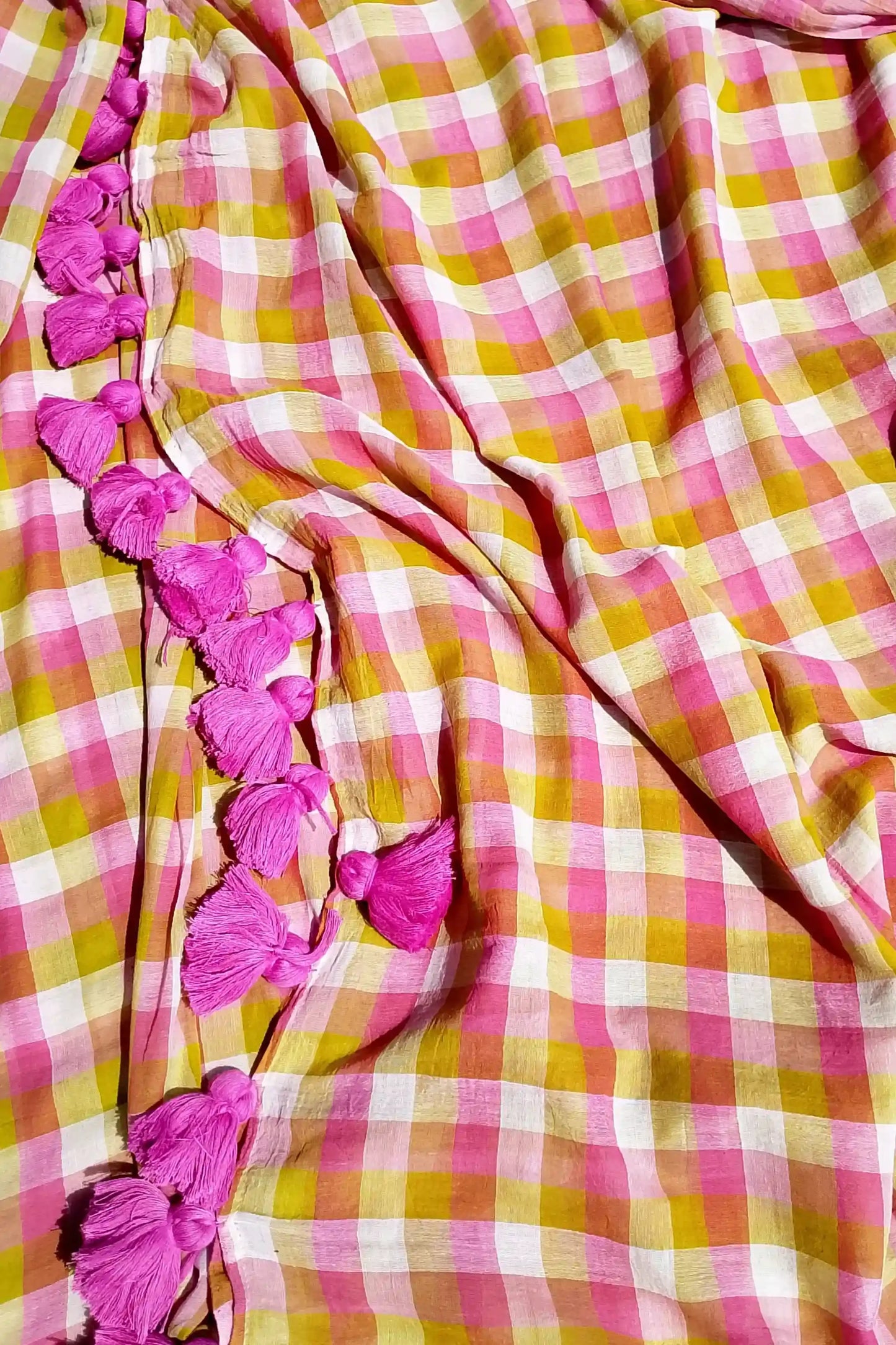 Pastel Anandi Cotton Check Saree
