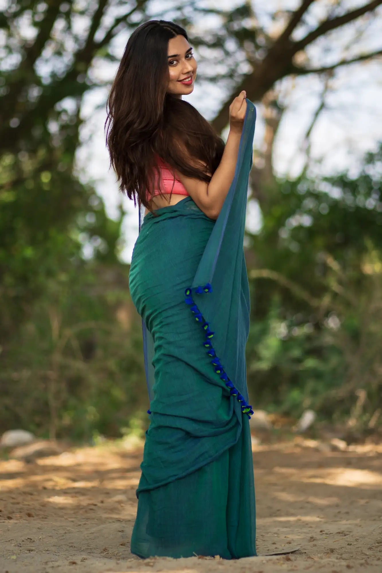 Ocean Waves Peacock Saree