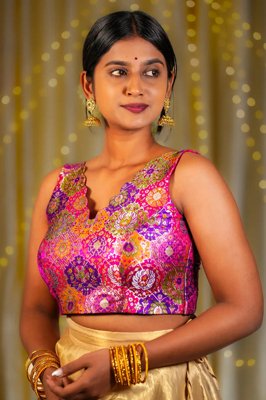 Real Pop  V-neck Banarasi Blouse