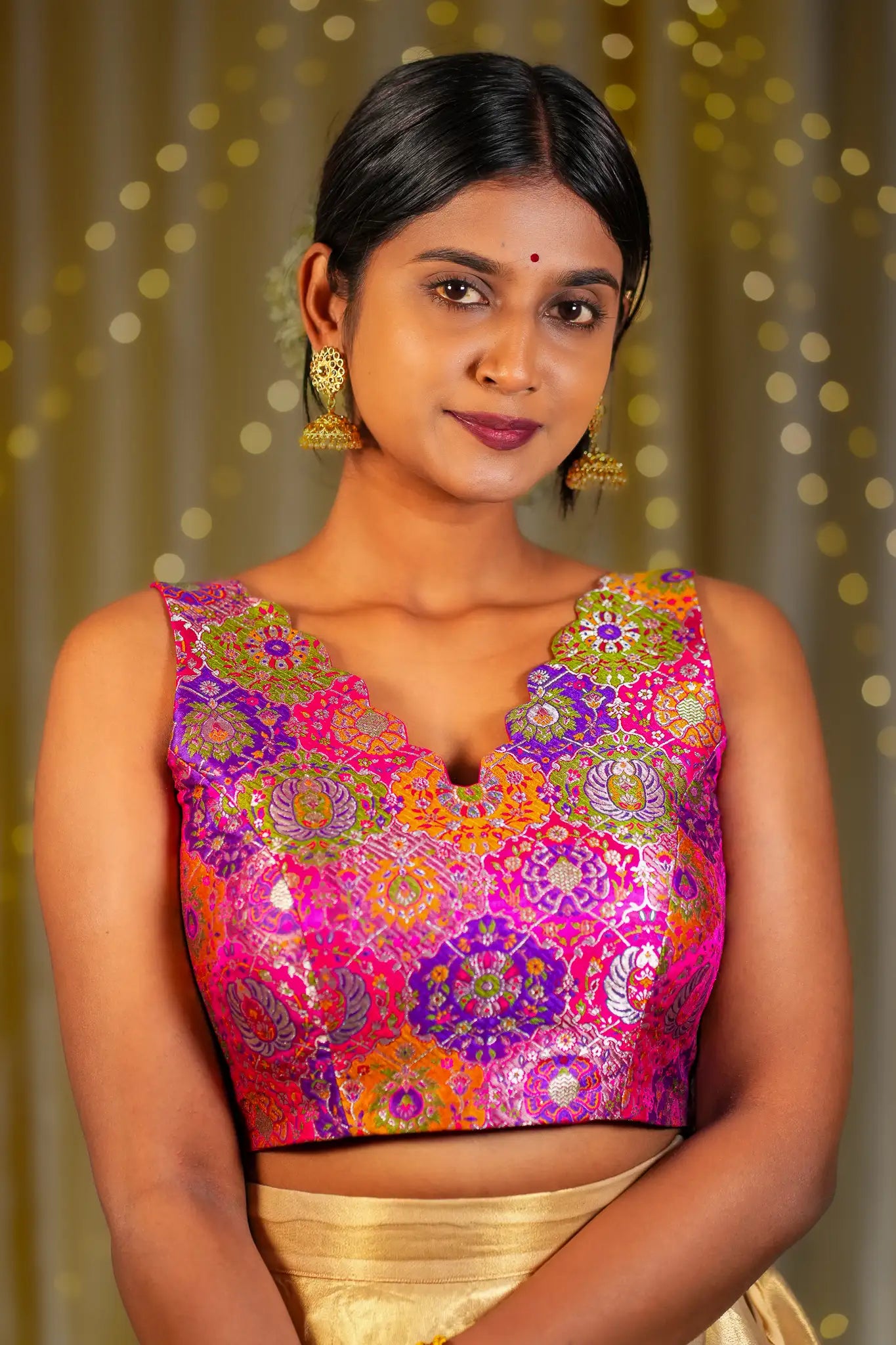 Real Pop V-neck Banarasi Blouse