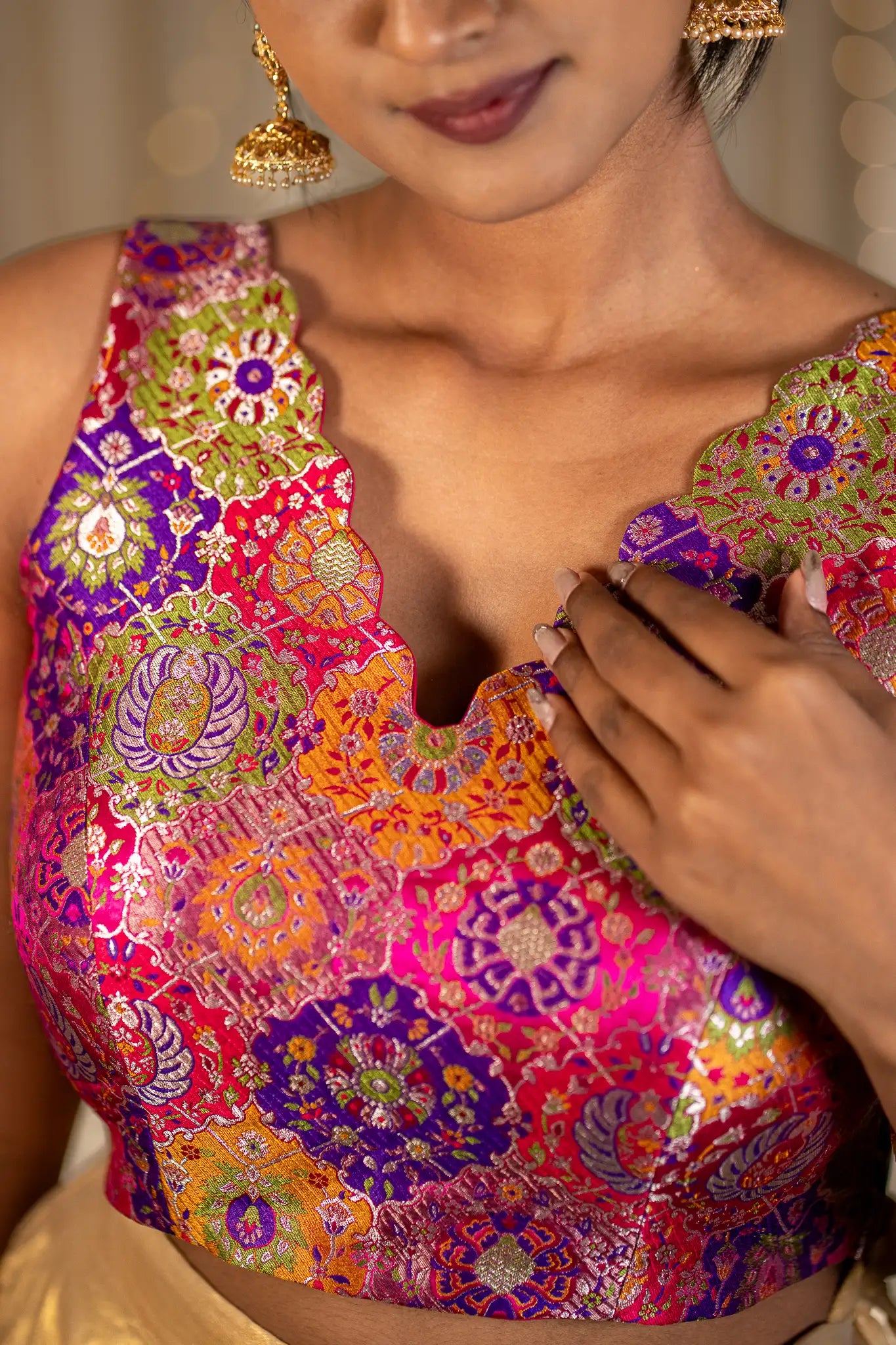 Real Pop V-neck Banarasi Blouse