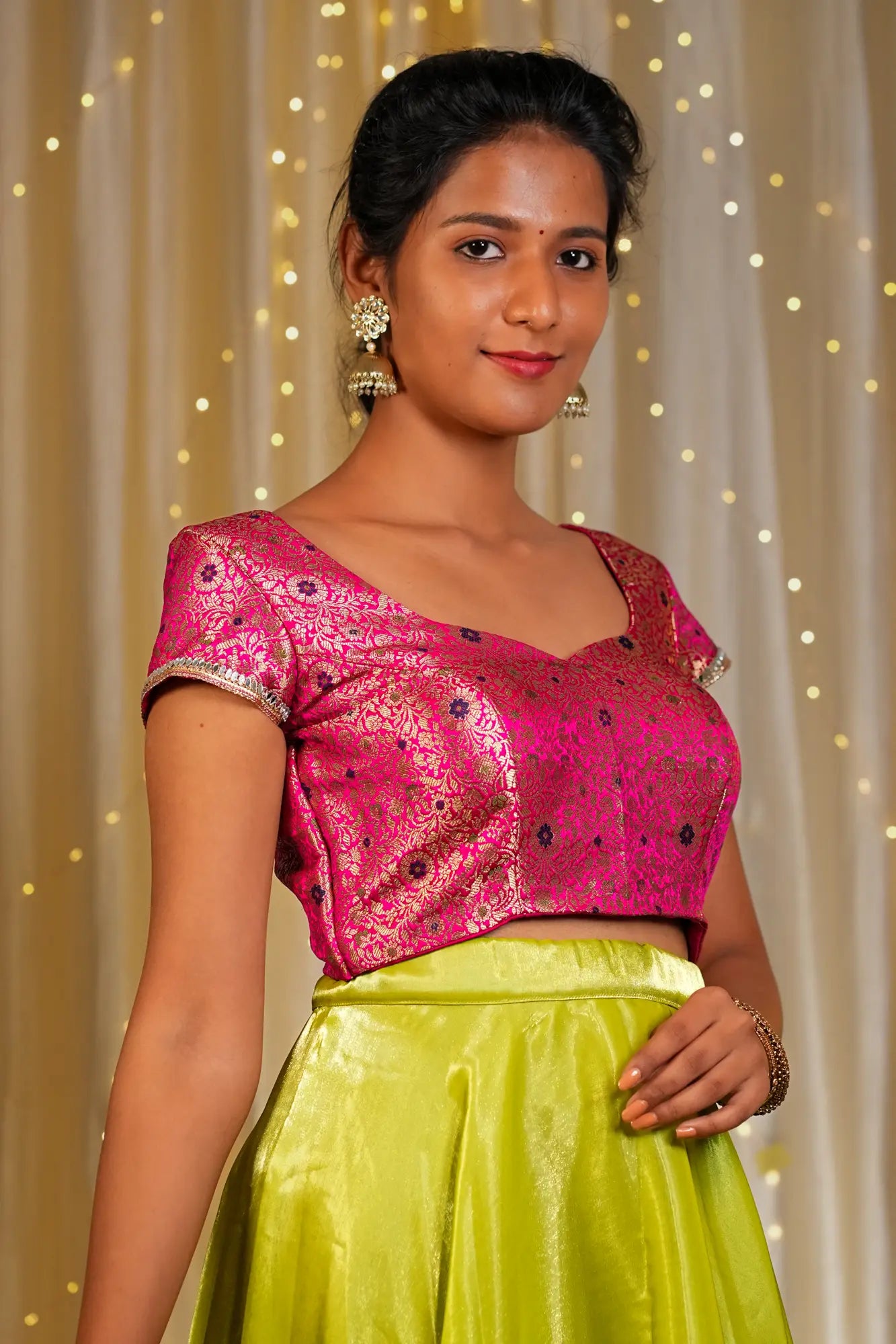 Feel Girly Banarasi Cap Sleeve Blouse