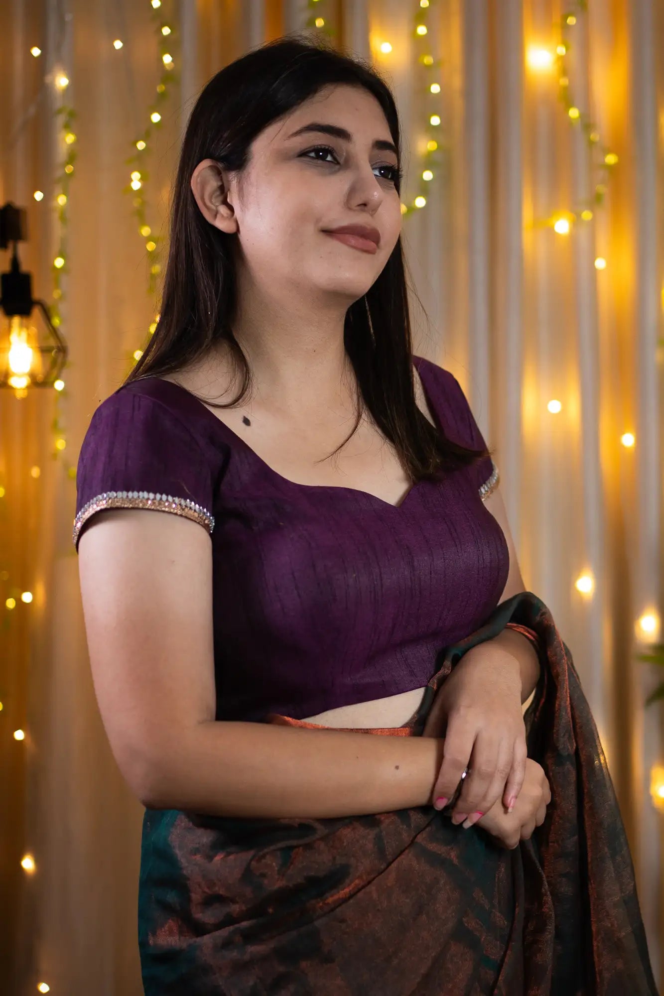 Plum Purple Cap Sleeve Readymade Blouse