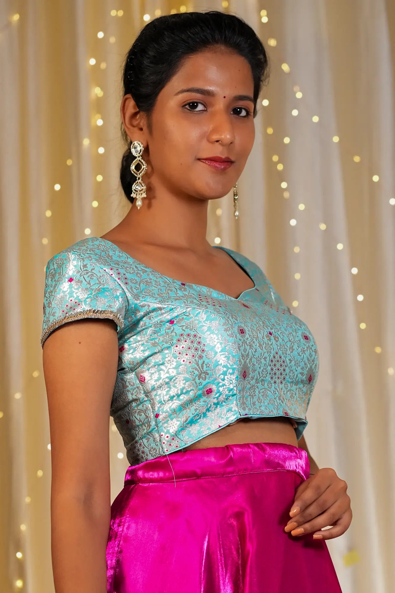 Mountain Magic Banarasi Cap Sleeve Blouse
