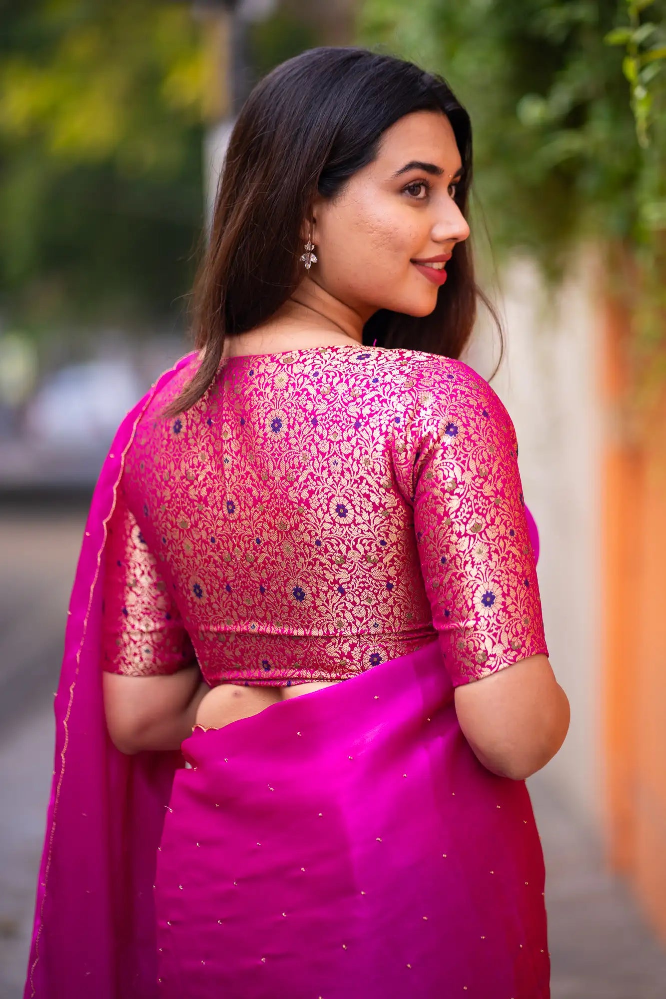 Rani-Pink-Glazy-Organza-Saree-I-Love-Sarees
