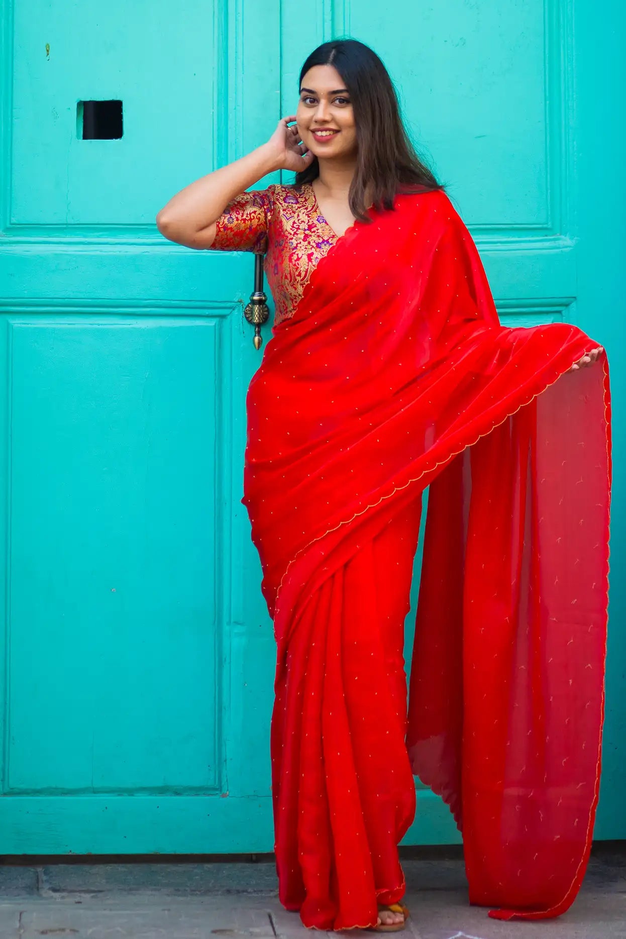 Red-Glazy-Organza-Saree-I-Love-Sarees