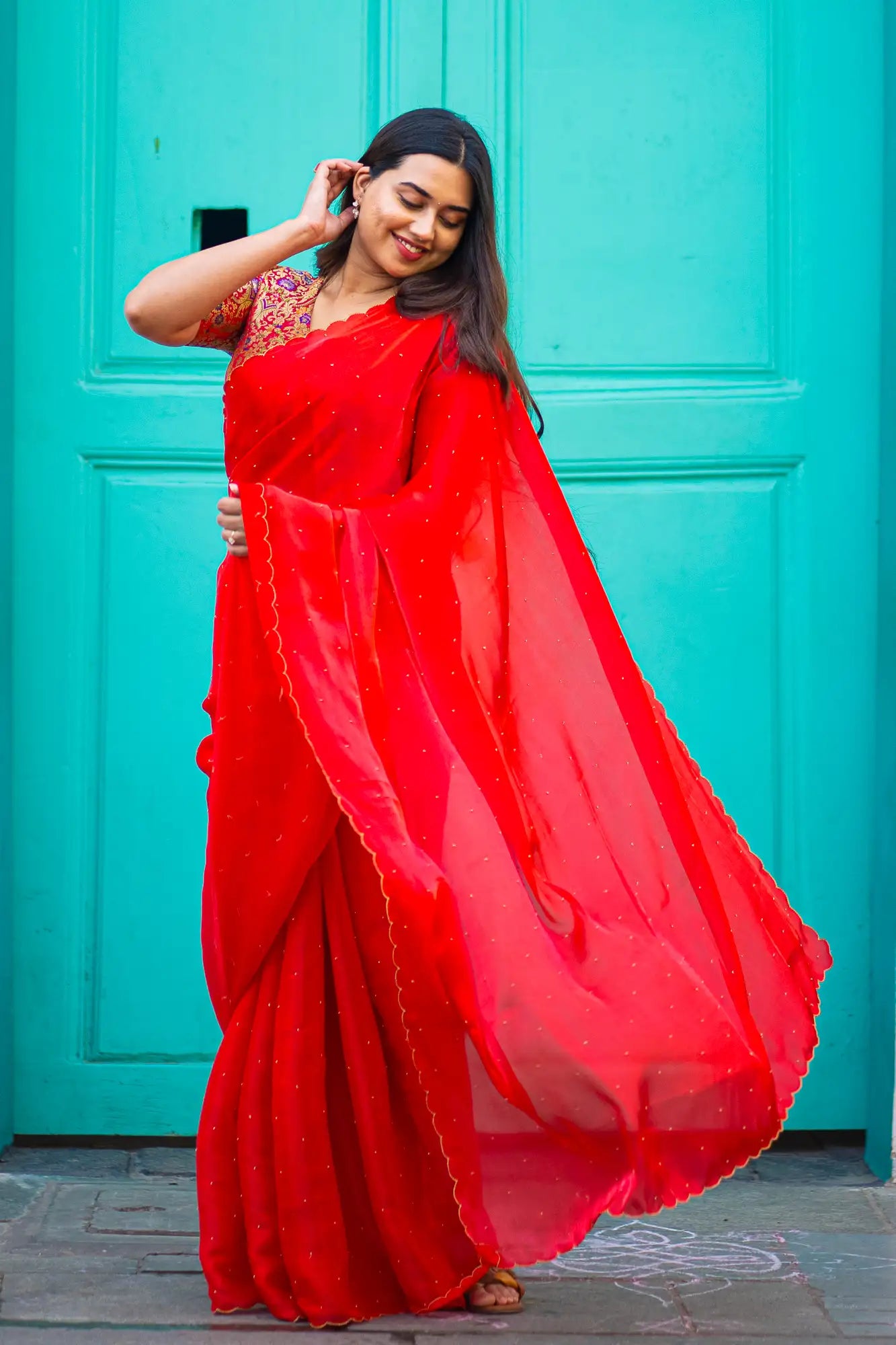 Red-Glazy-Organza-Saree-I-Love-Sarees