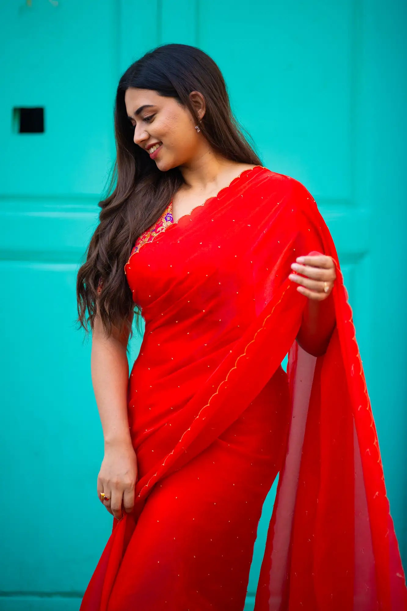 Red-Glazy-Organza-Saree-I-Love-Sarees