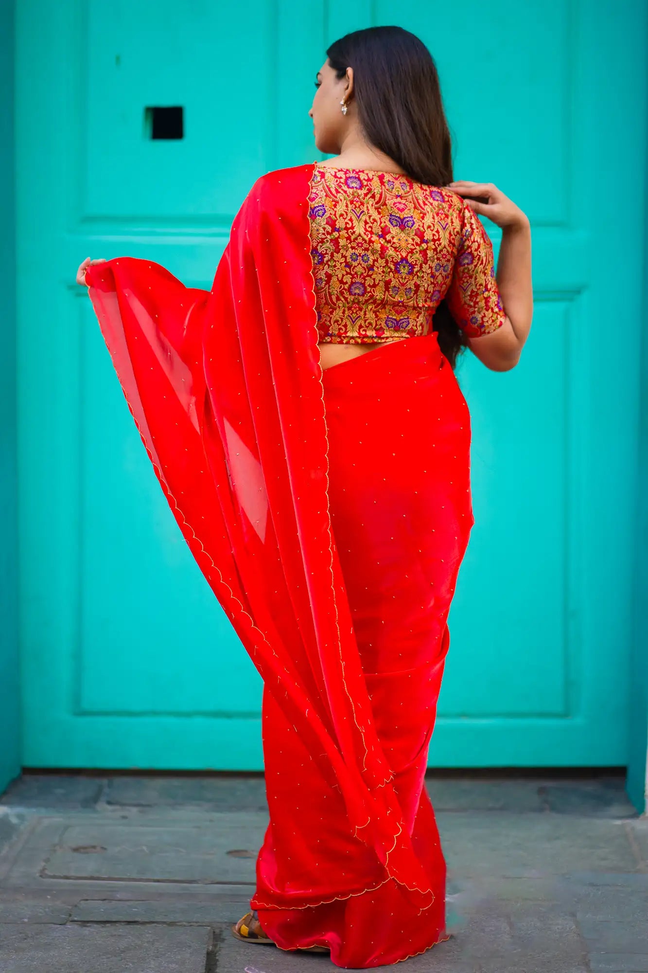 Red-Glazy-Organza-Saree-I-Love-Sarees