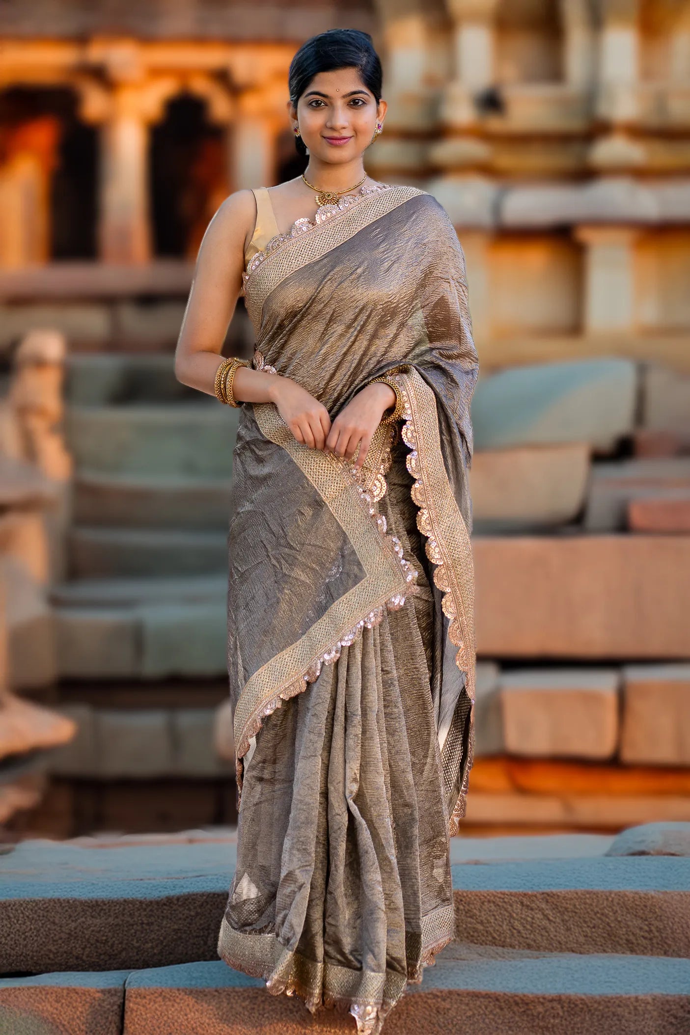 Night Owl Crushed Tissue Banarasi Saree
