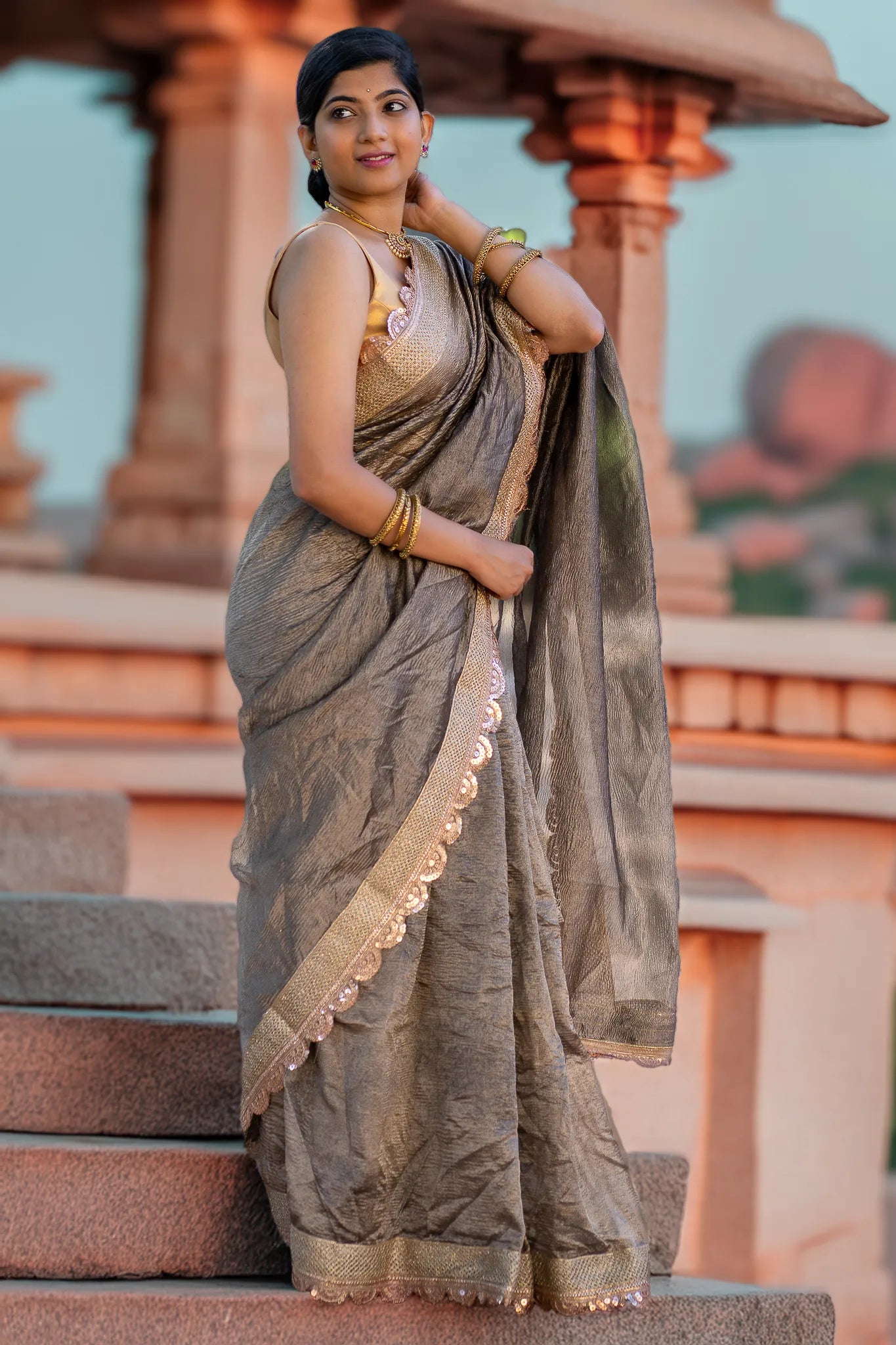 Night Owl Crushed Tissue Banarasi Saree