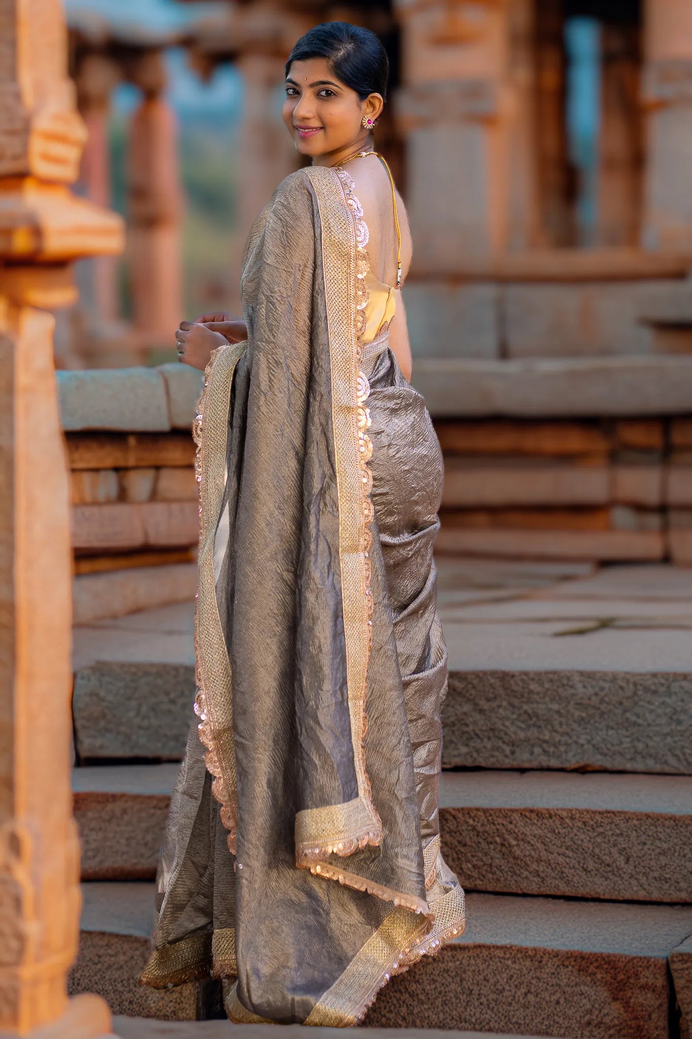 Night Owl Crushed Tissue Banarasi Saree