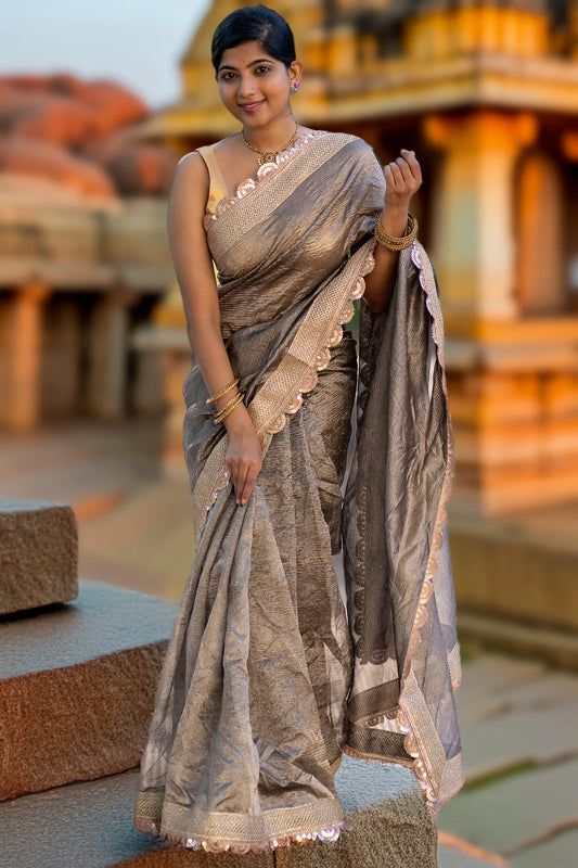 Night Owl Crushed Tissue Banarasi Saree