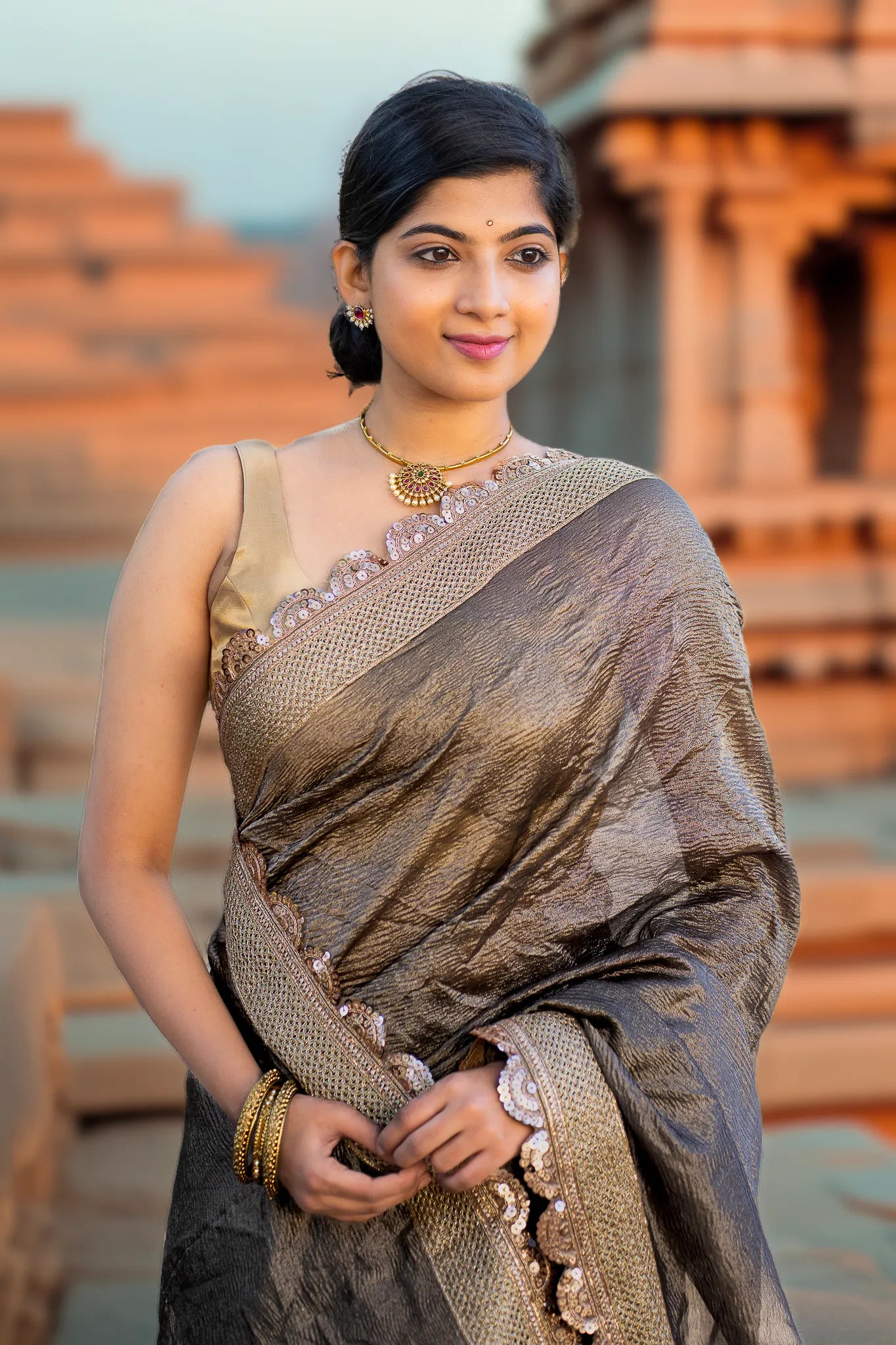 Night Owl Crushed Tissue Banarasi Saree