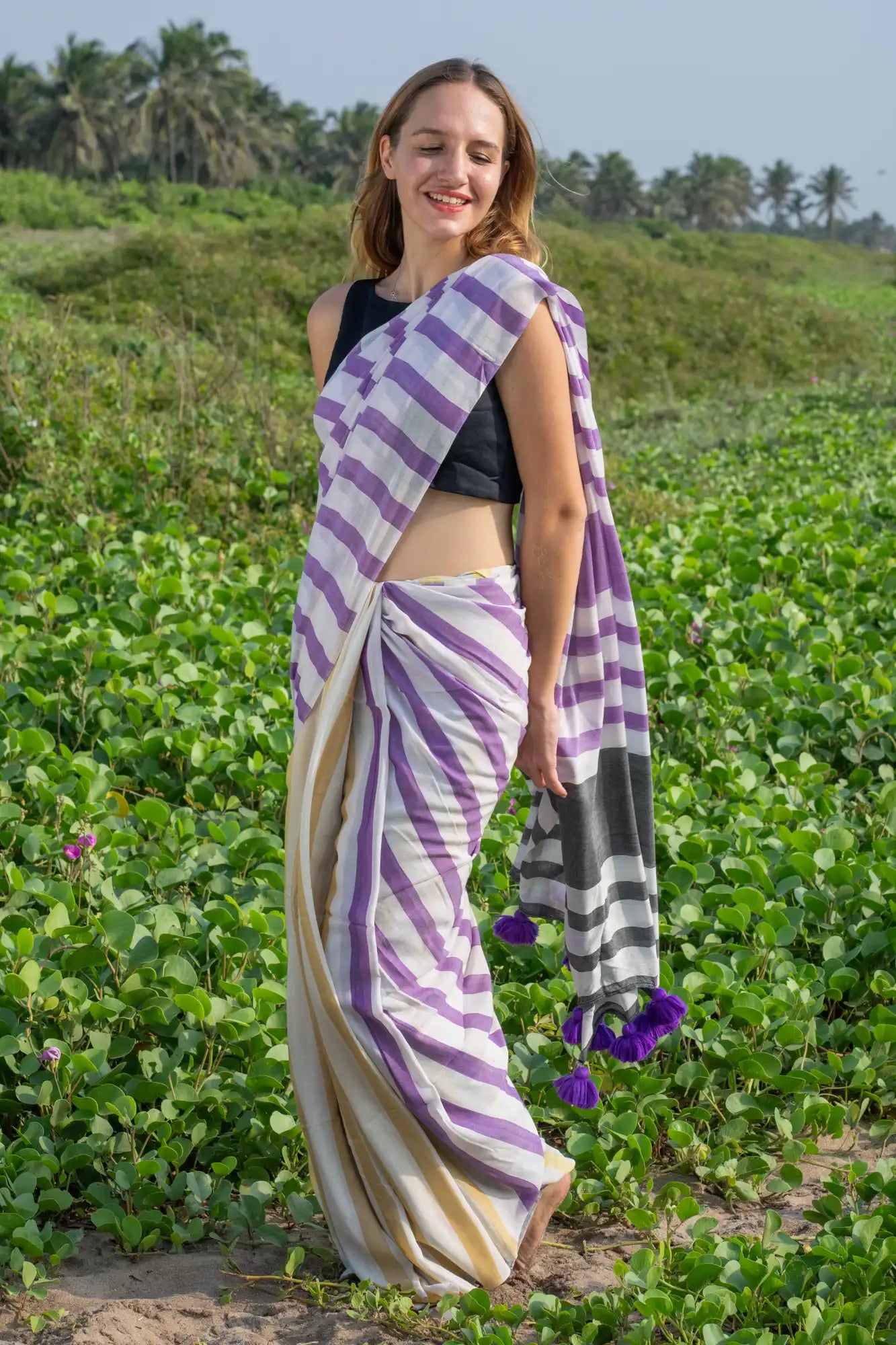 Amethyst Aura Stripe Saree
