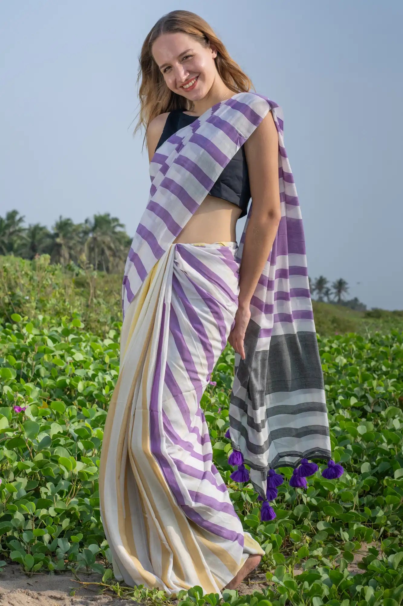 Amethyst Aura Stripe Saree