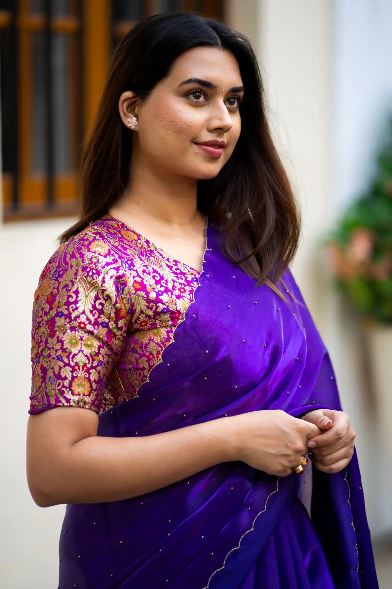 Purple-V-Neck-Banarasi-Blouse-With-Sleeve-Readymade-Blouse-I-Love-Sarees