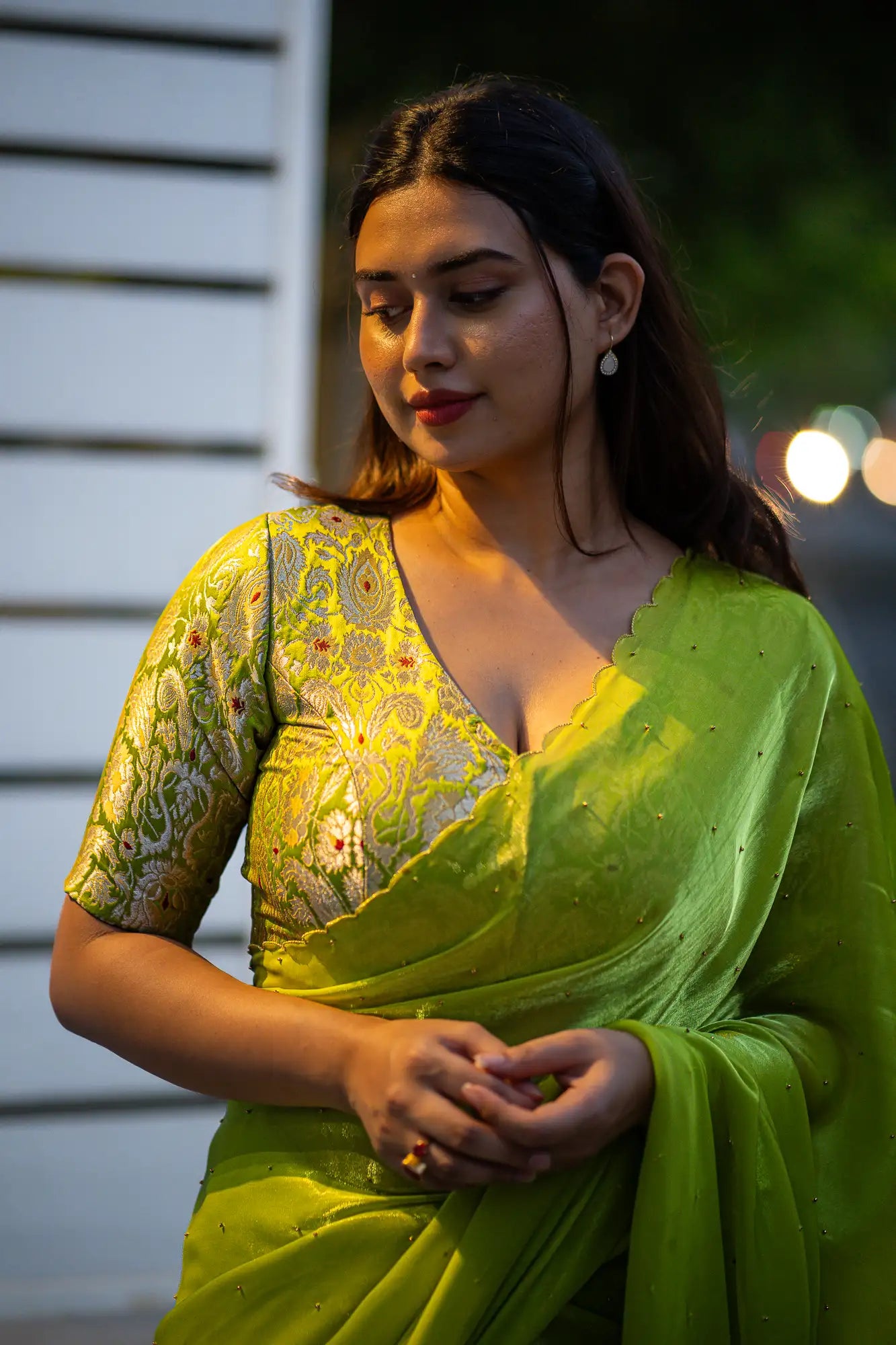 Lime-Green-Glazy-Organza-Saree-I-Love-Sarees