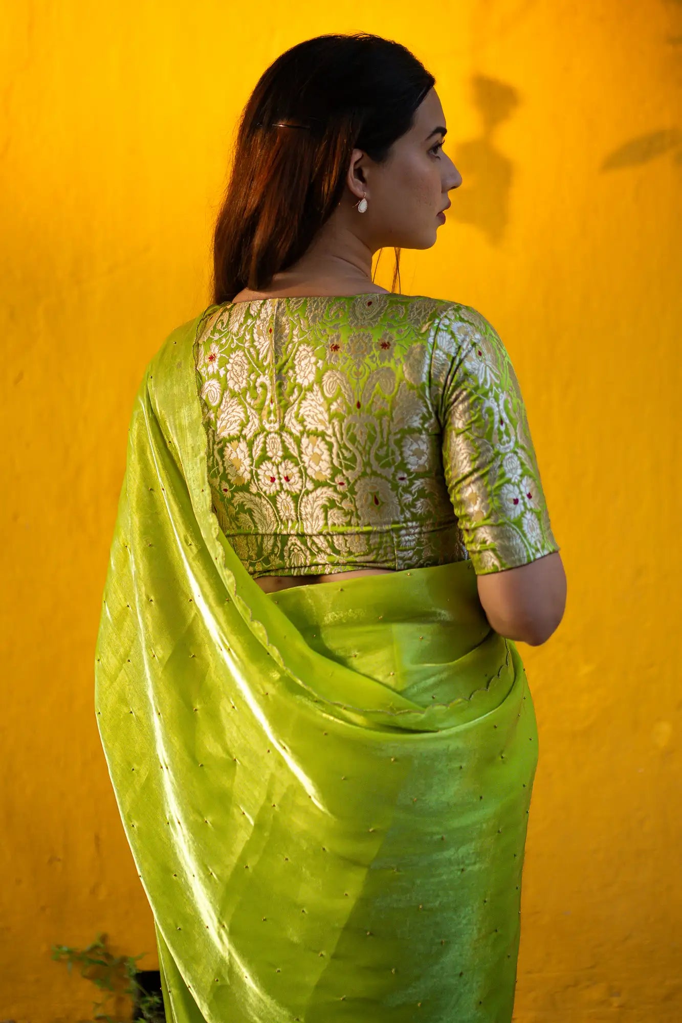Lime-Green-Glazy-Organza-Saree-I-Love-Sarees