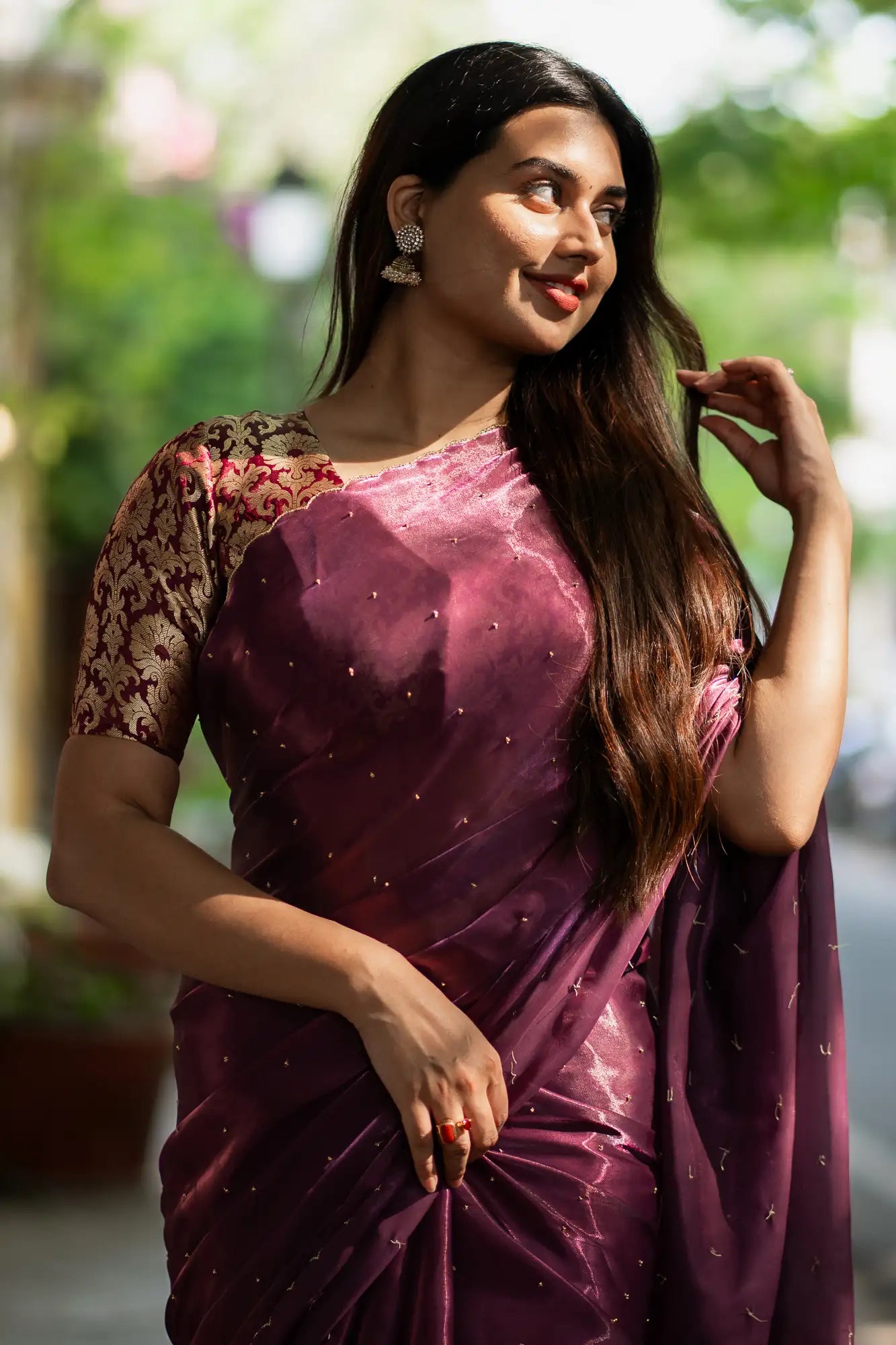 Magenta-Purple-Glazy-Organza-Saree-I-Love-Sarees