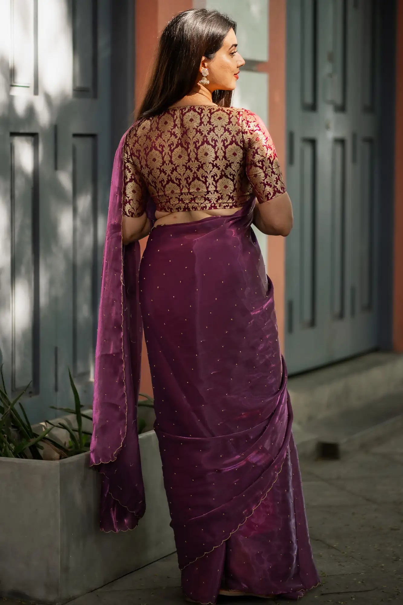 Magenta-Purple-Glazy-Organza-Saree-I-Love-Sarees