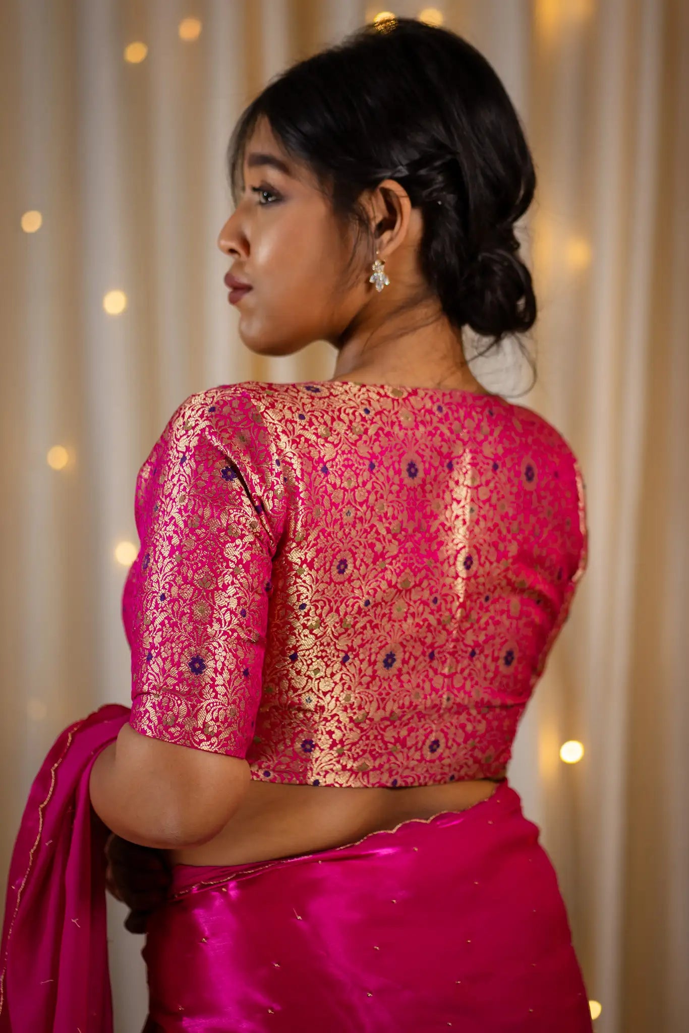 Rani-Pink-V-Neck-Banarasi-Blouse-With-Sleeve-Readymade-Blouse-I-Love-SareesRani-Pink-V-Neck-Banarasi-Blouse-With-Sleeve-Readymade-Blouse-I-Love-Sarees