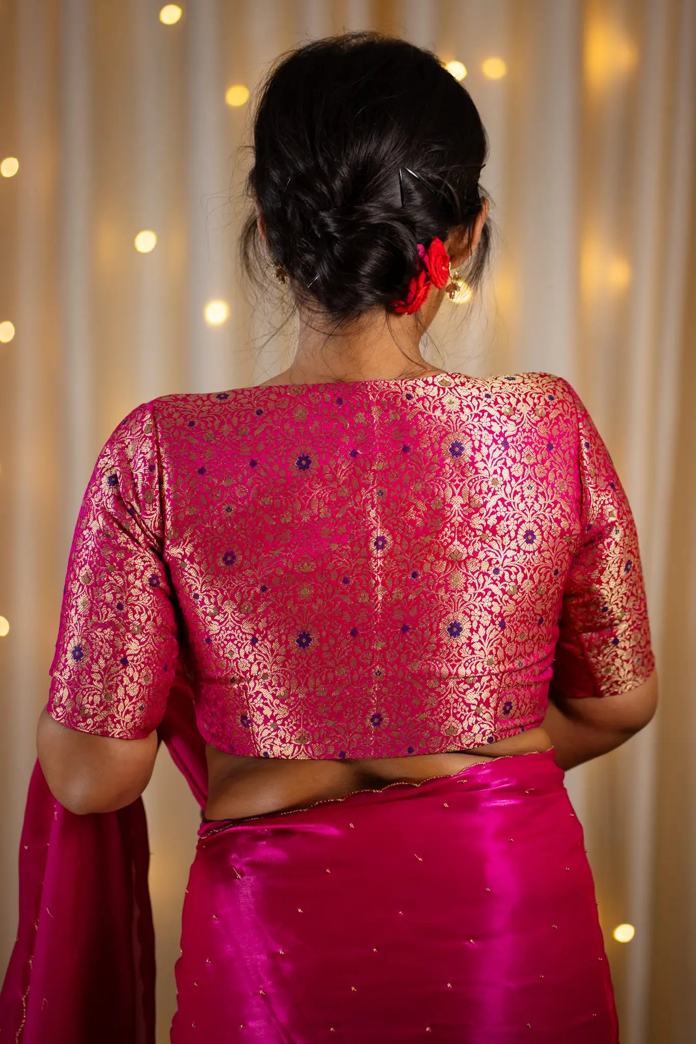 Rani Pink Sleeve Banarasi Blouse