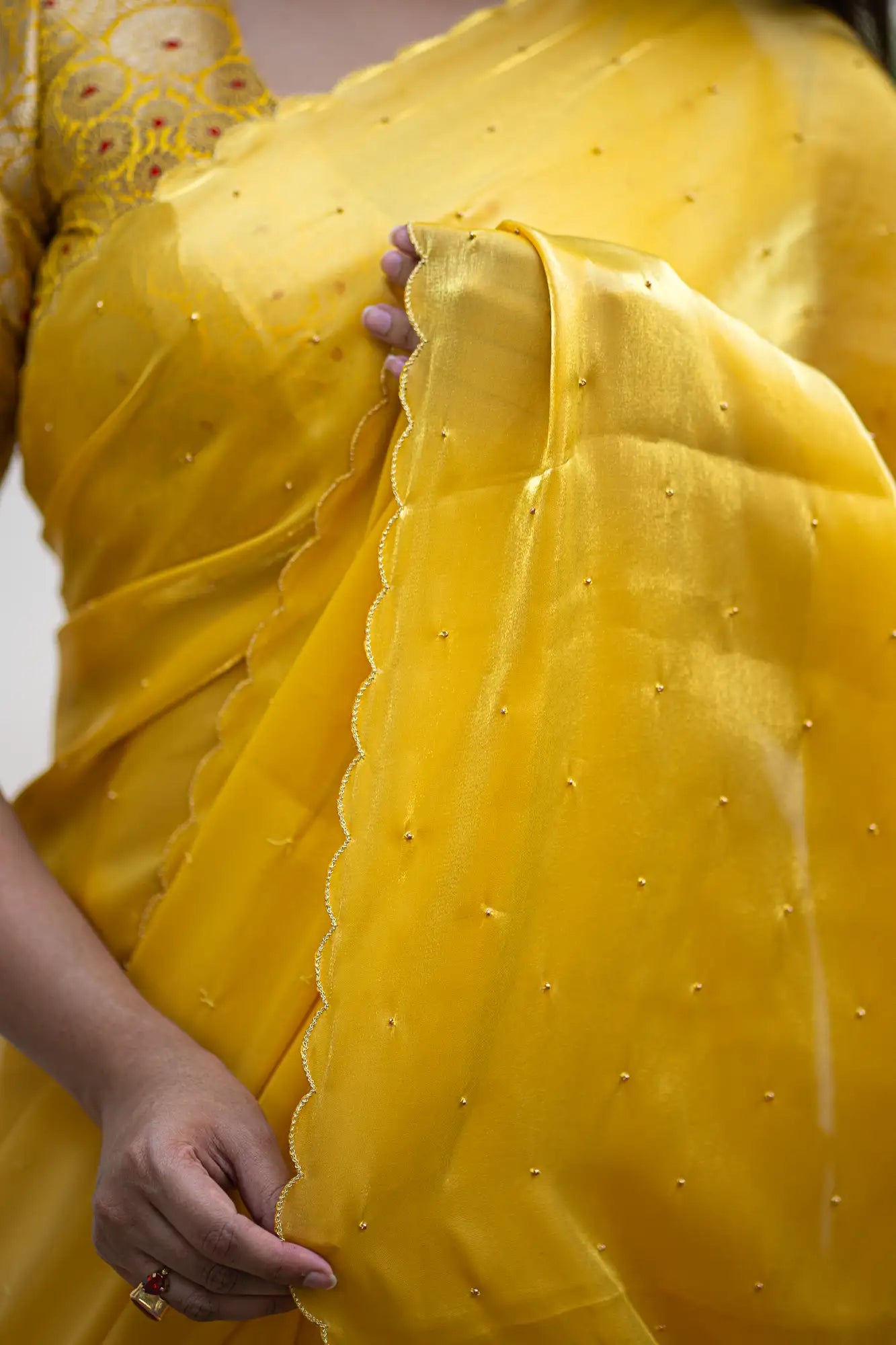 Dark-Yellow-Glazy-Organza-Saree-I-Love-Sarees
