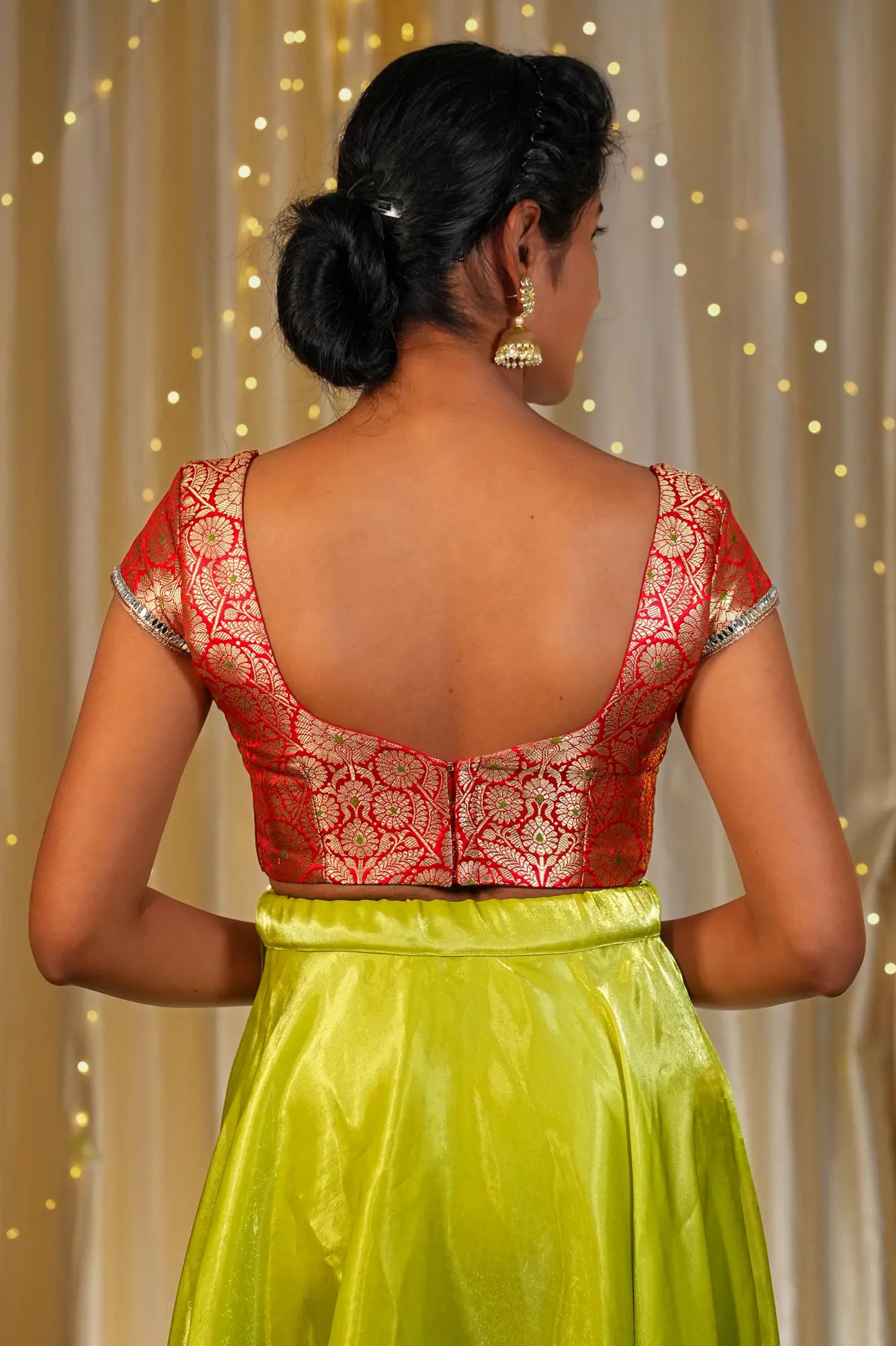 New Rosso Banarasi Cap Sleeve Blouse