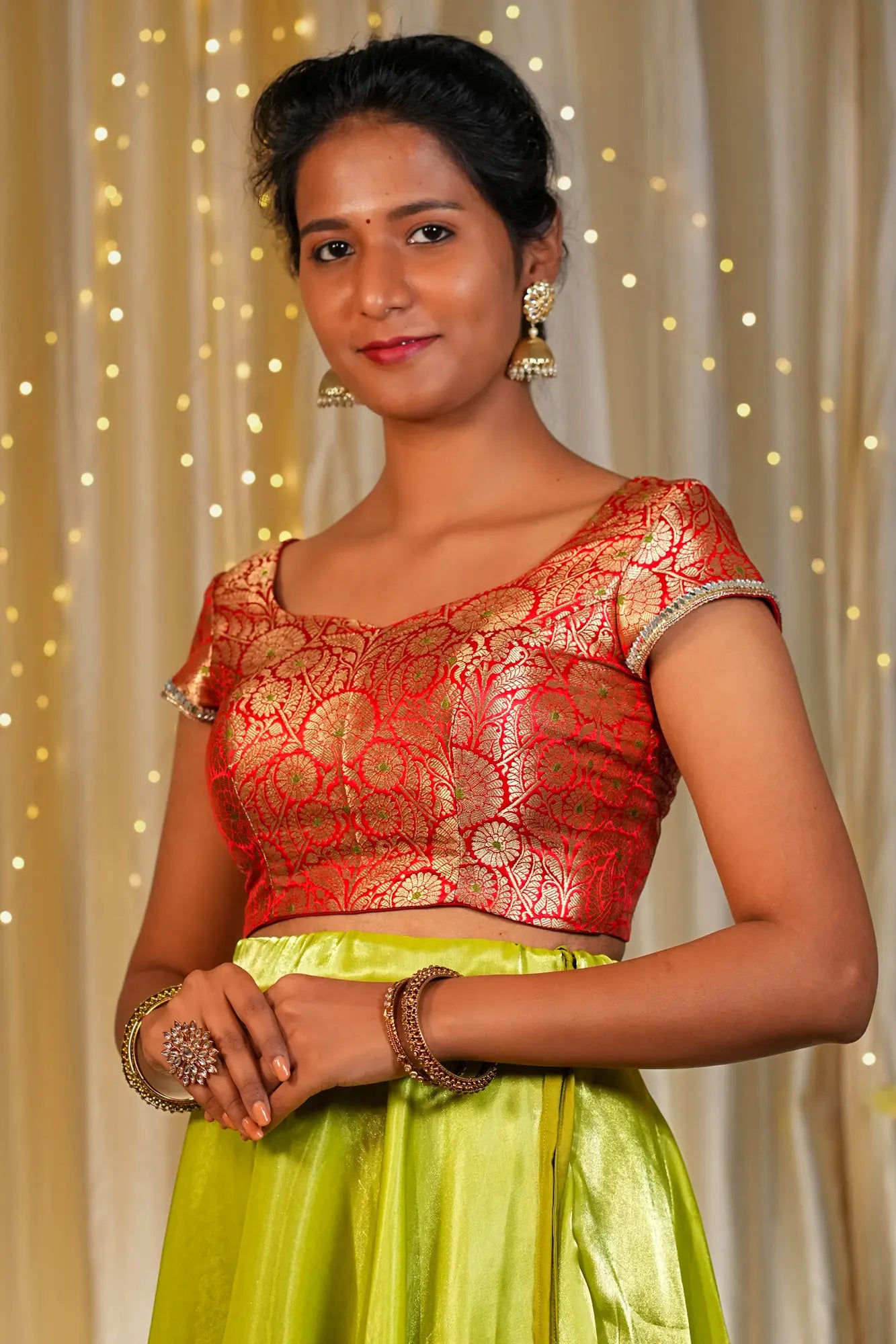 New Rosso Banarasi Cap Sleeve Blouse