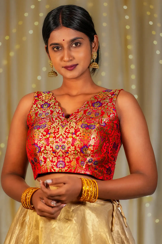 Autumn Gaze V-neck Banarasi Blouse
