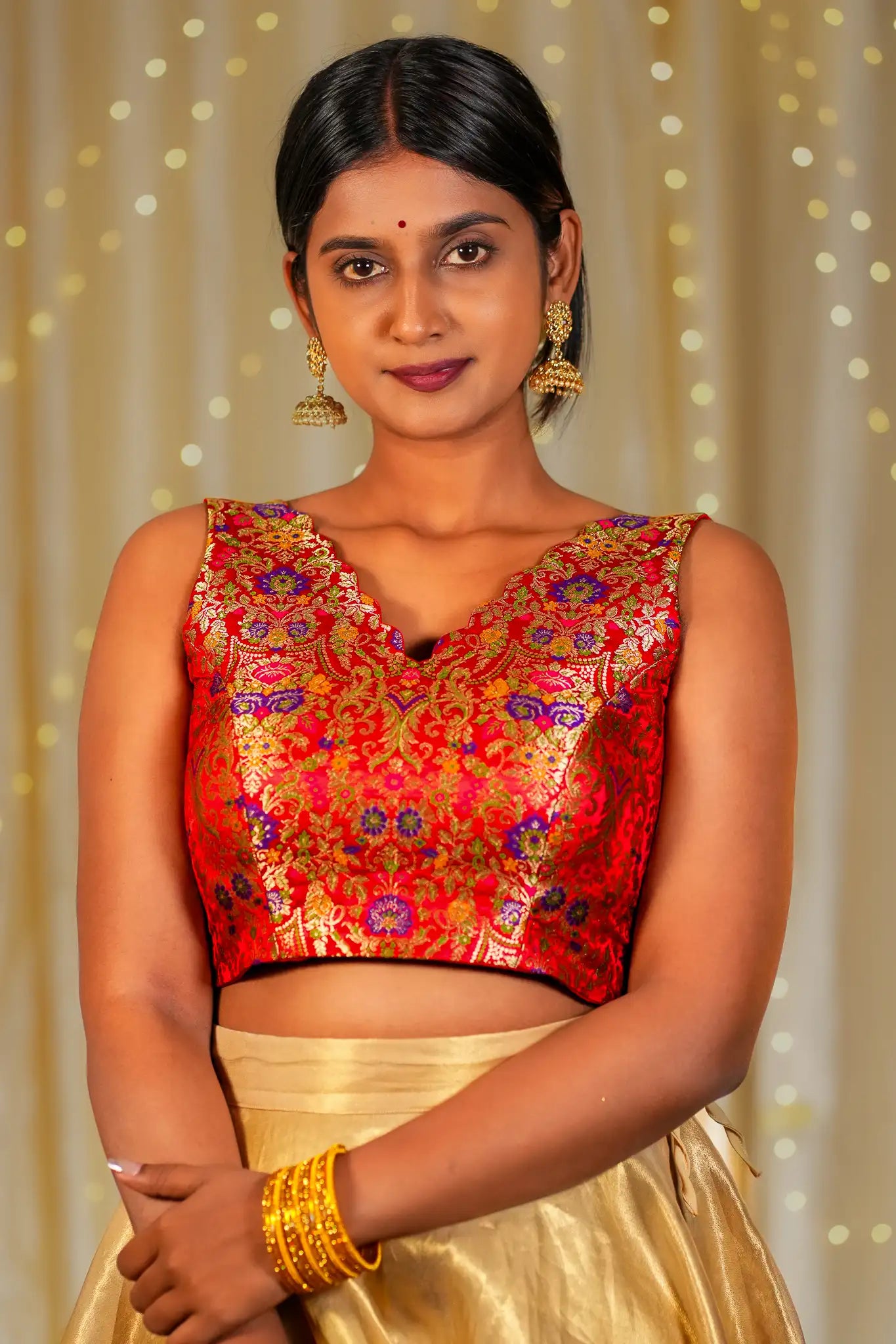 Autumn Gaze V-neck Banarasi Blouse