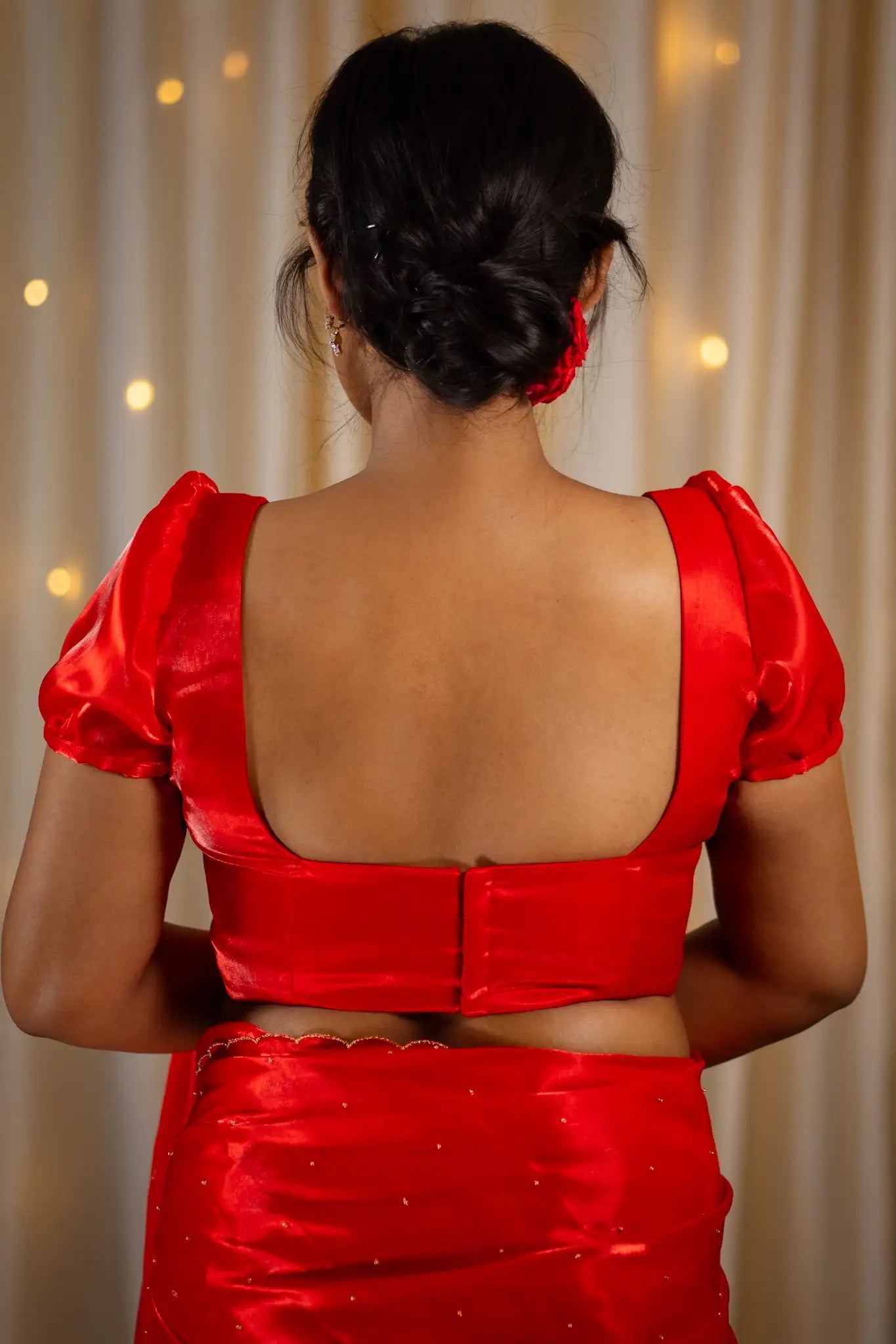 Red-Square-Neck-Organza-Puff--Sleeve-Blouse-I-Love-Sarees