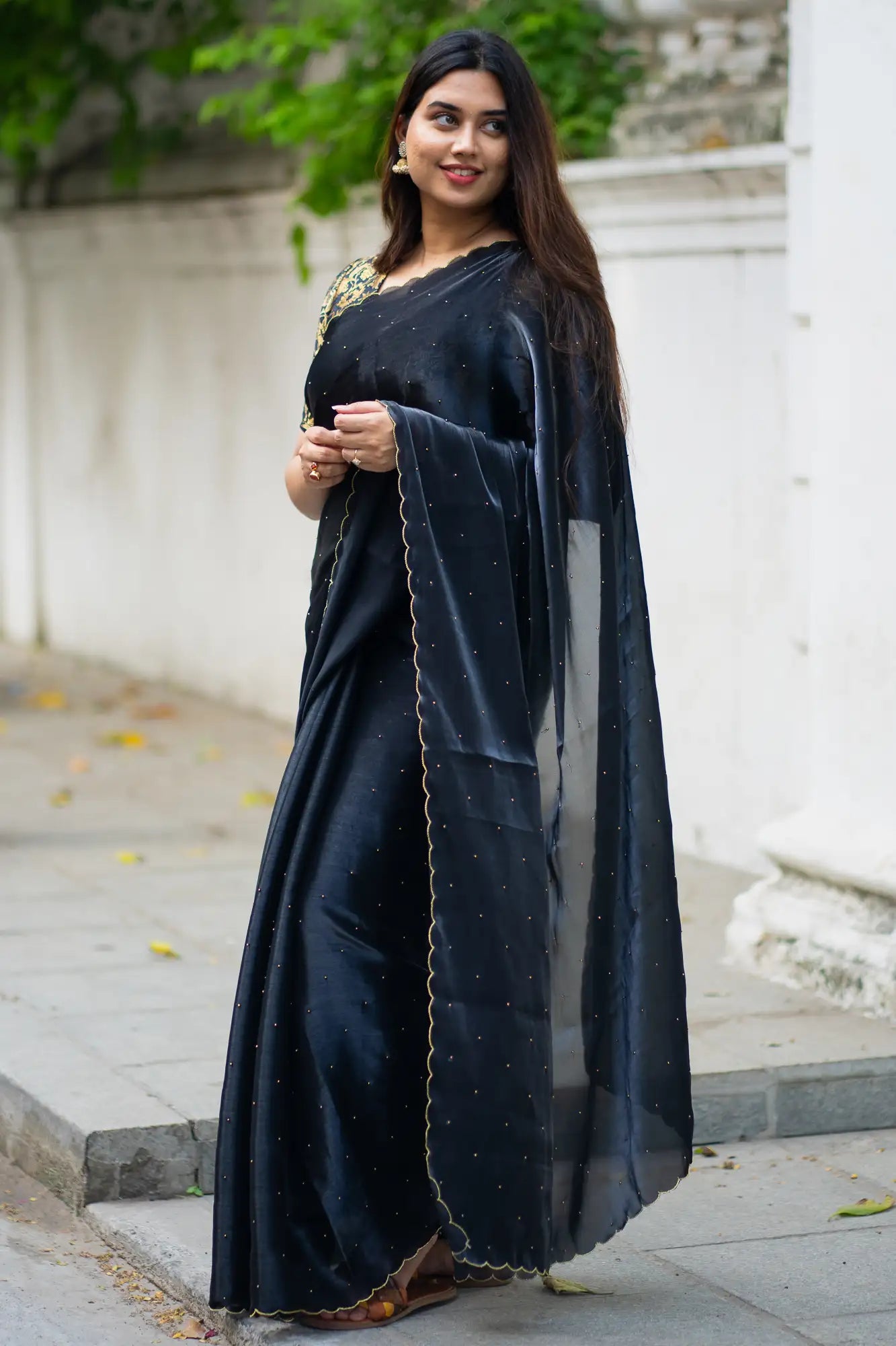 Black-Glazy-Organza-Saree-I-Love-Sarees