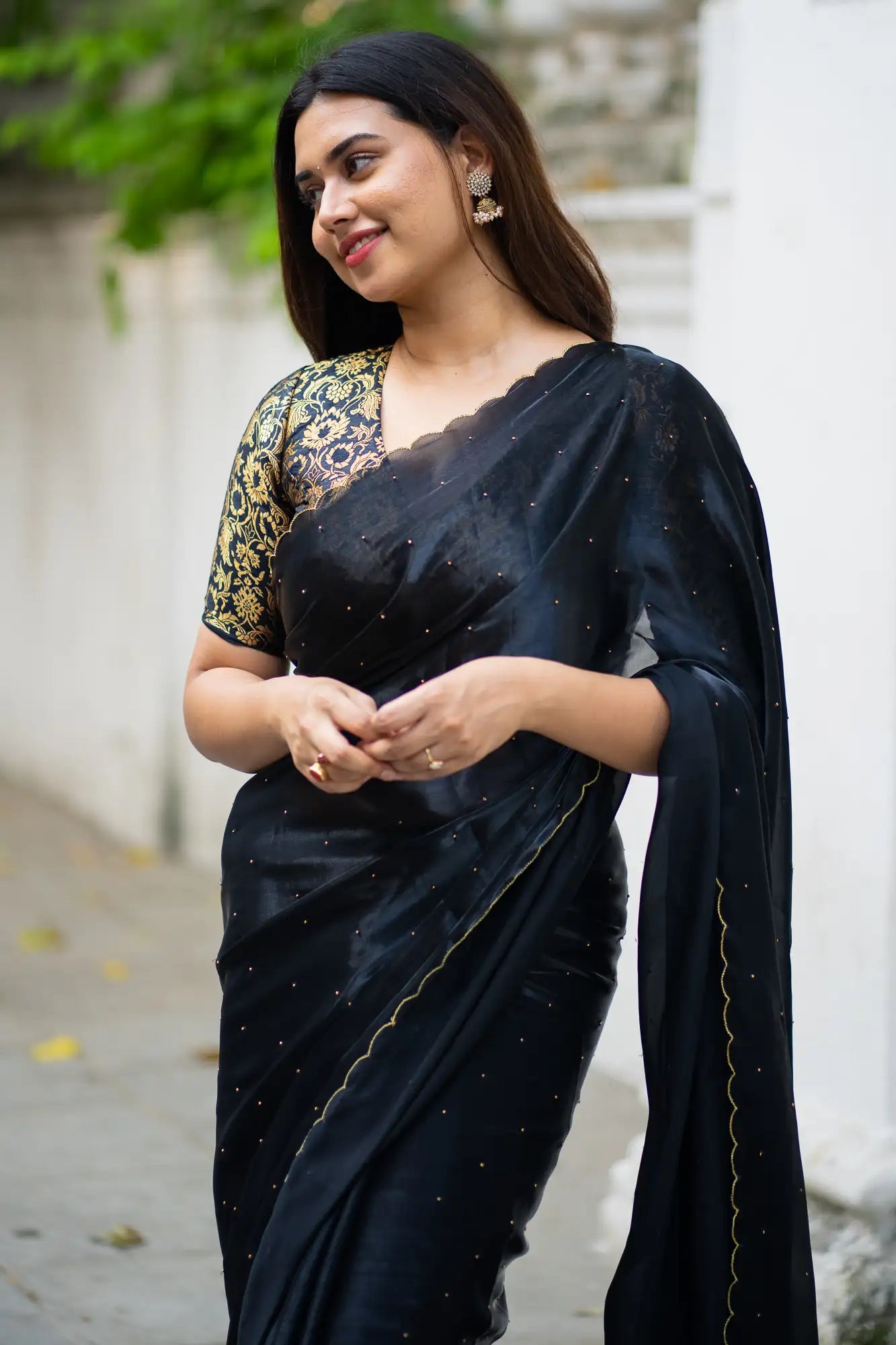 Black-Glazy-Organza-Saree-I-Love-Sarees