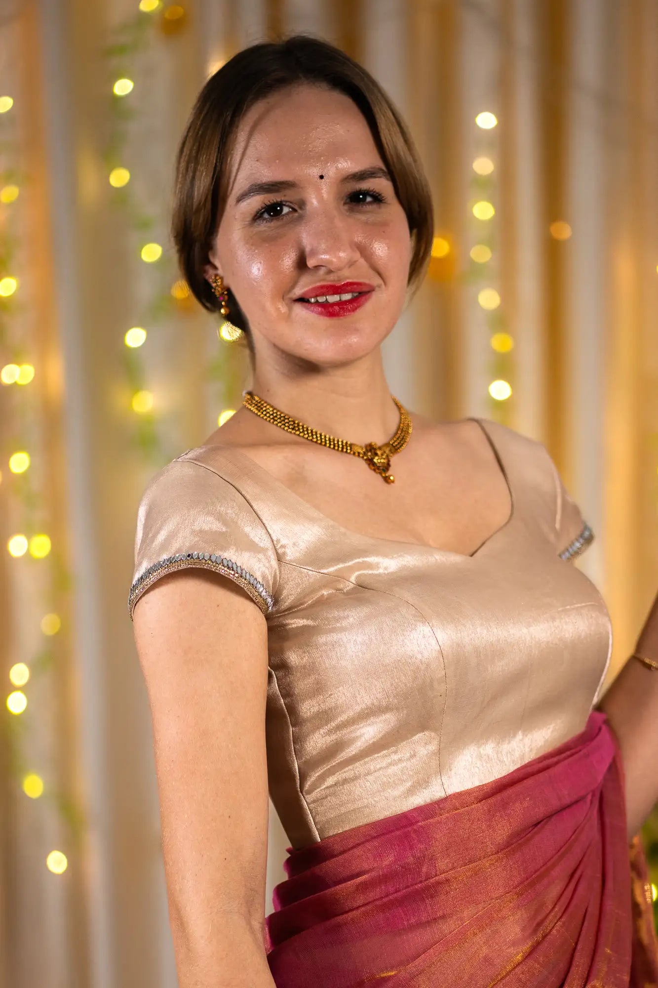 Rose Gold Cap Sleeve Readymade Blouse