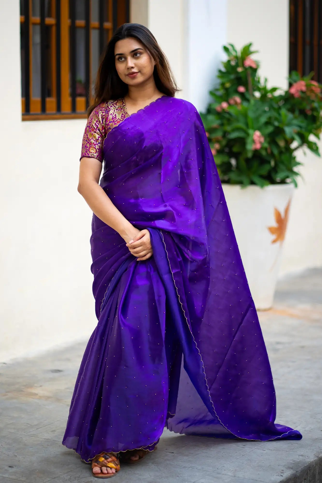 Royal-Purple-Glazy-Organza-Saree-I-Love-Sarees